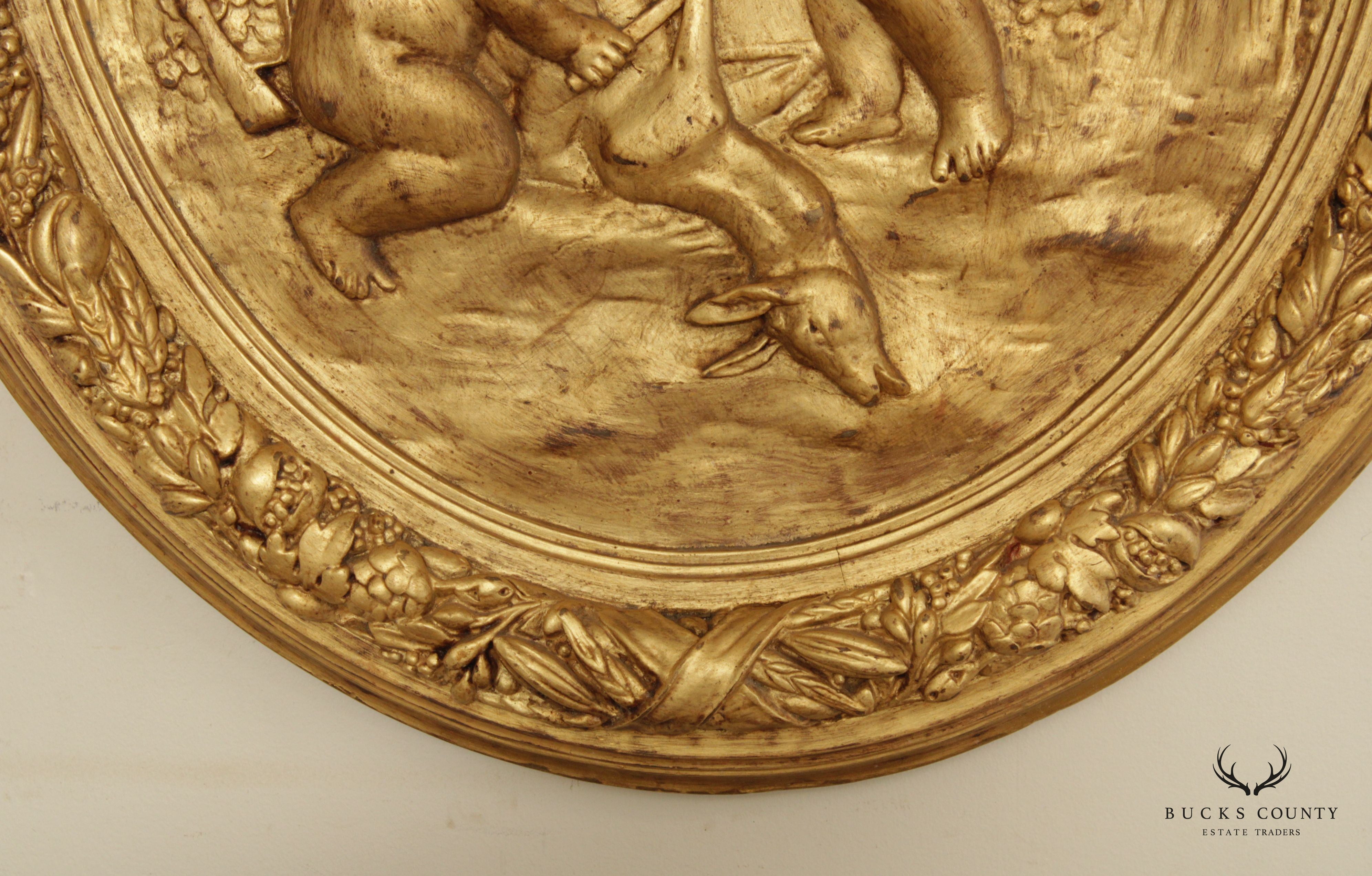 Renaissance Revival Style Cherub Carved Gilt Wall Plaque