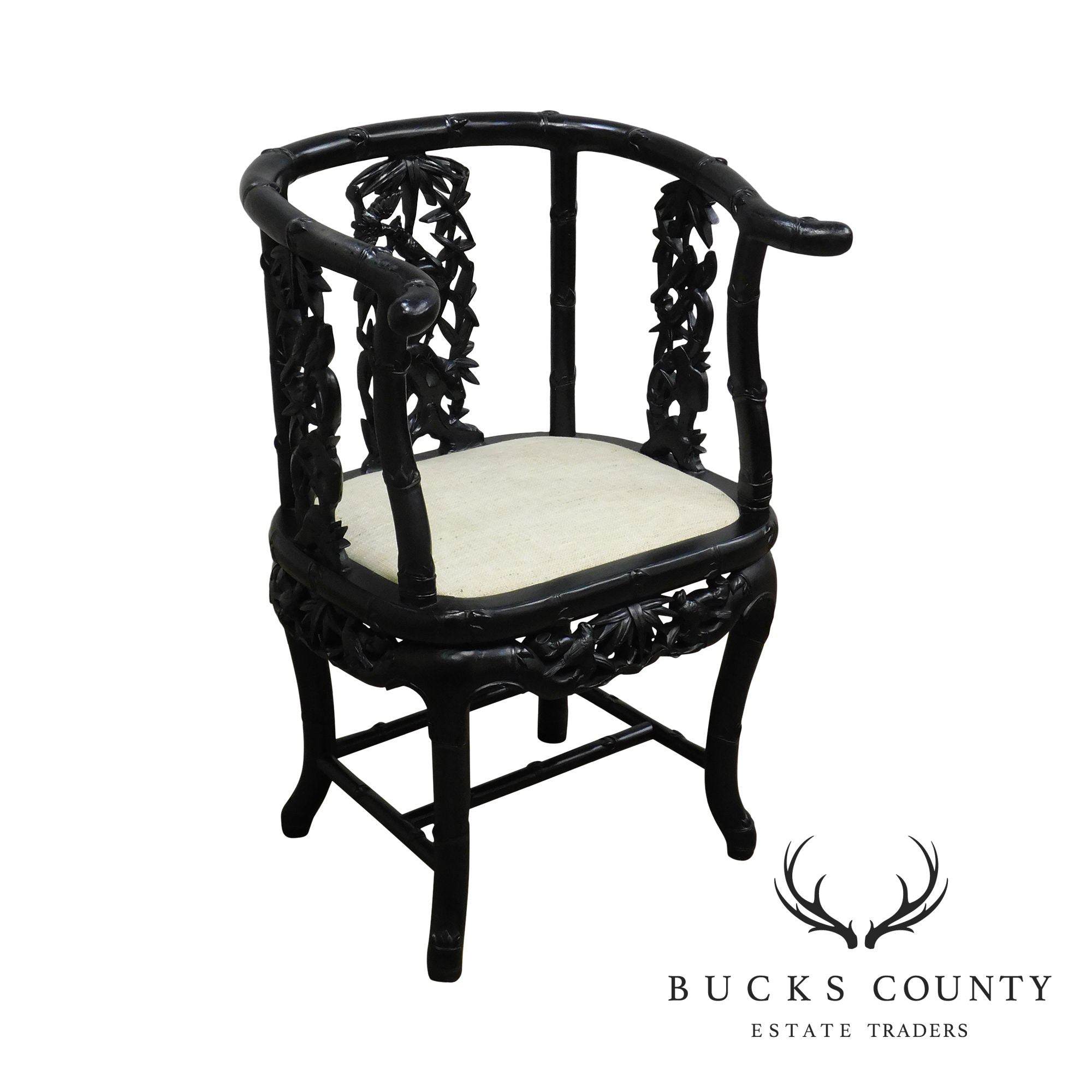 Antique Carved Chinese Hardwood Black Lacquered Armchair