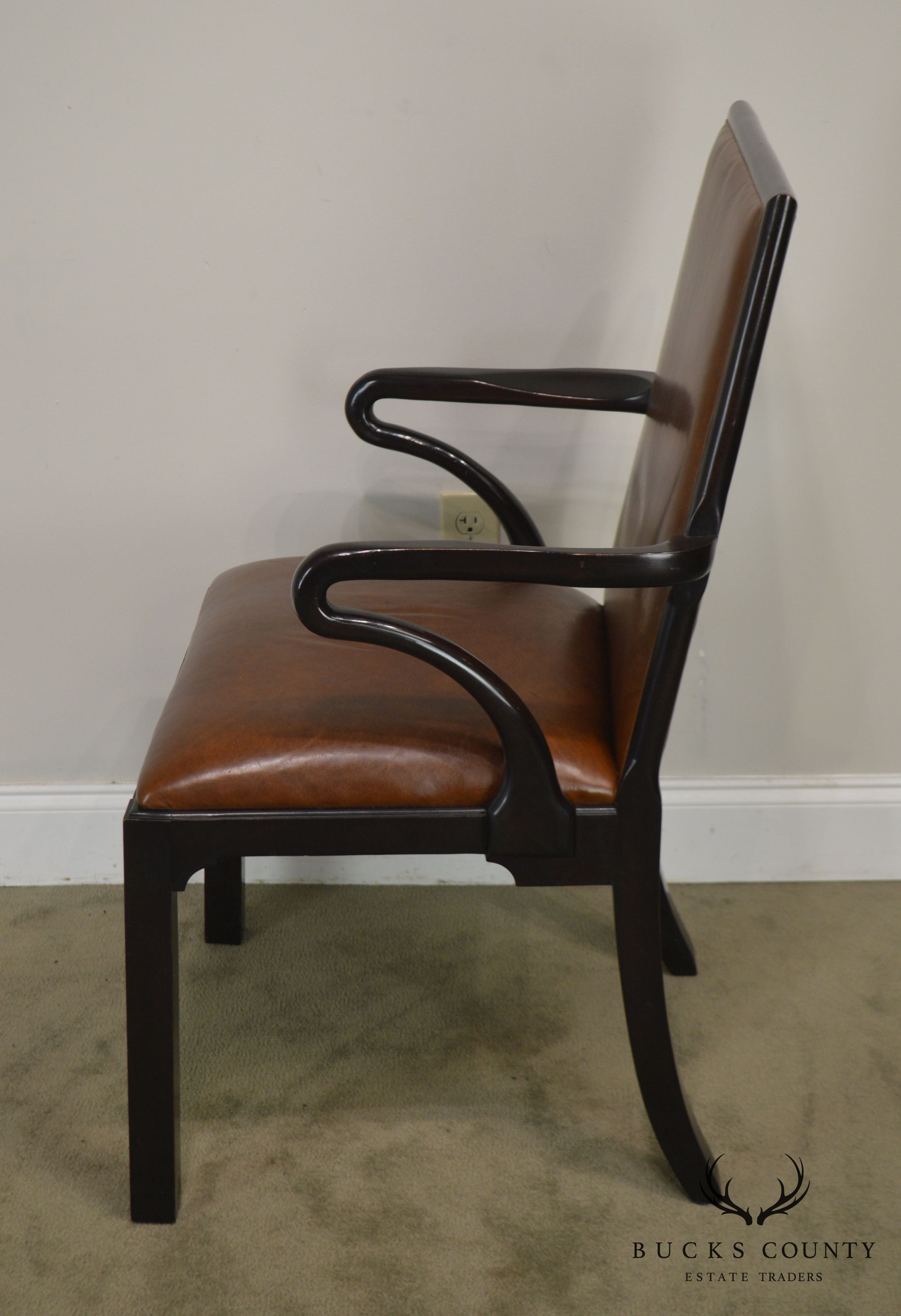 George II Style Quality Brown Leather Armchair