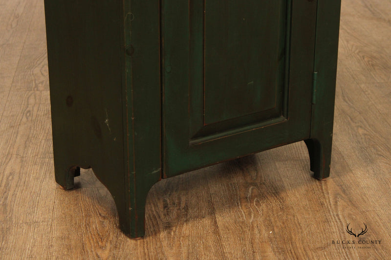 Farmhouse Style Green Painted Narrow Pine Cabinet