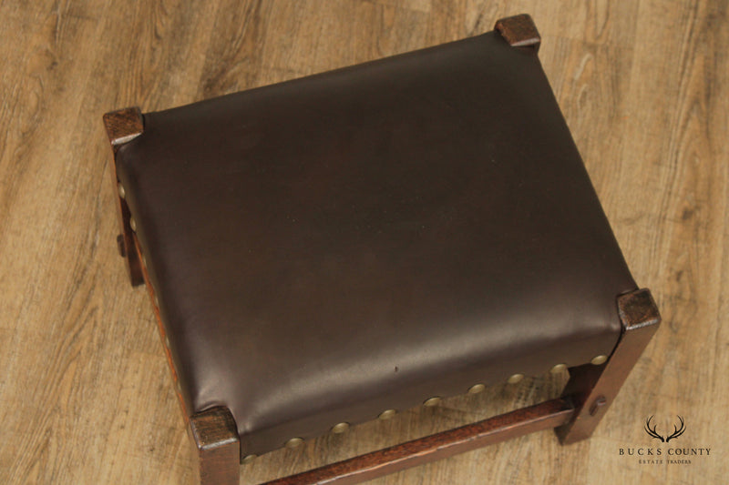 Gustav Stickley Antique Arts and Crafts Mission Oak And Leather Footstool