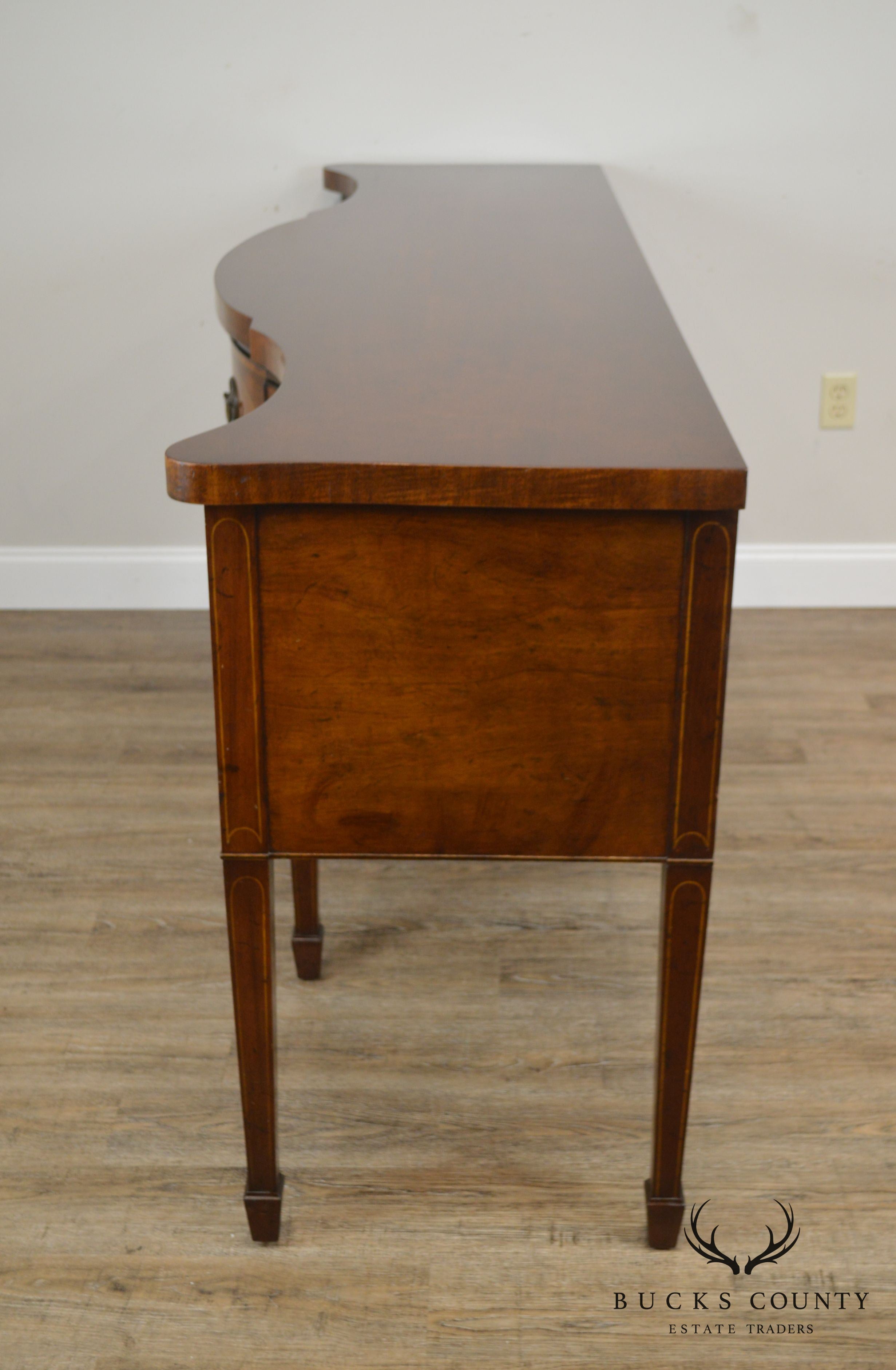 Nahon N.Y. George III Style Vintage Mahogany Serpentine Inlaid Sideboard