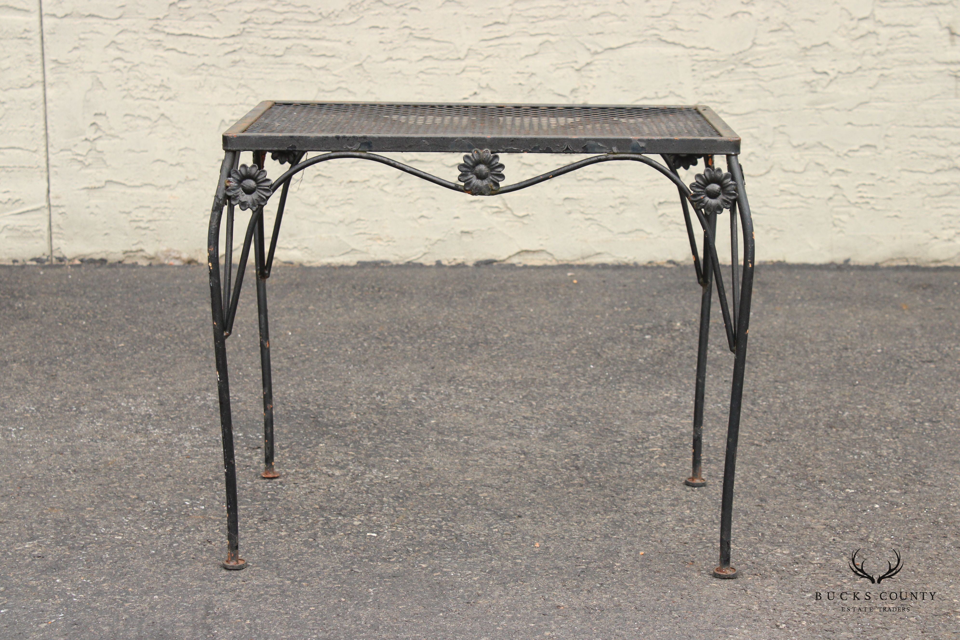 Vintage Wrought Iron Sunflower Pattern Garden Patio Side Table