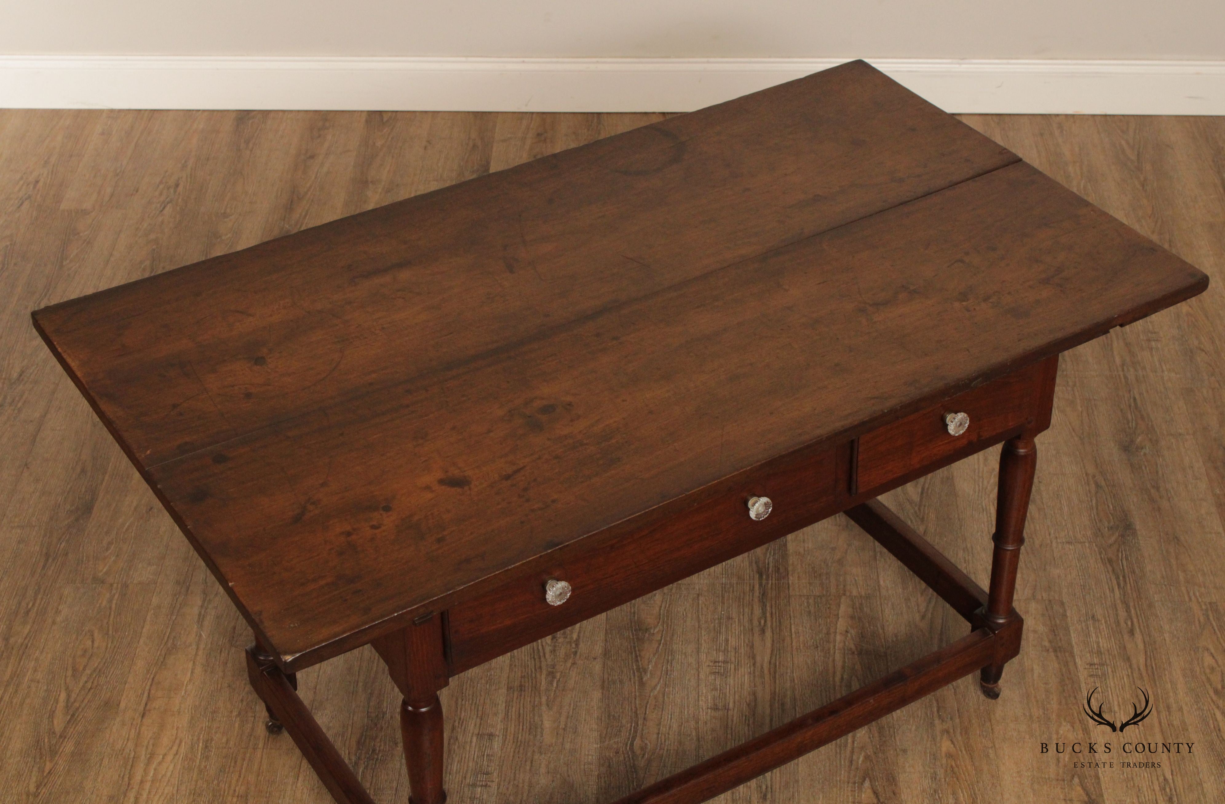 18th Century Antique Walnut Two-Drawer Tavern Table