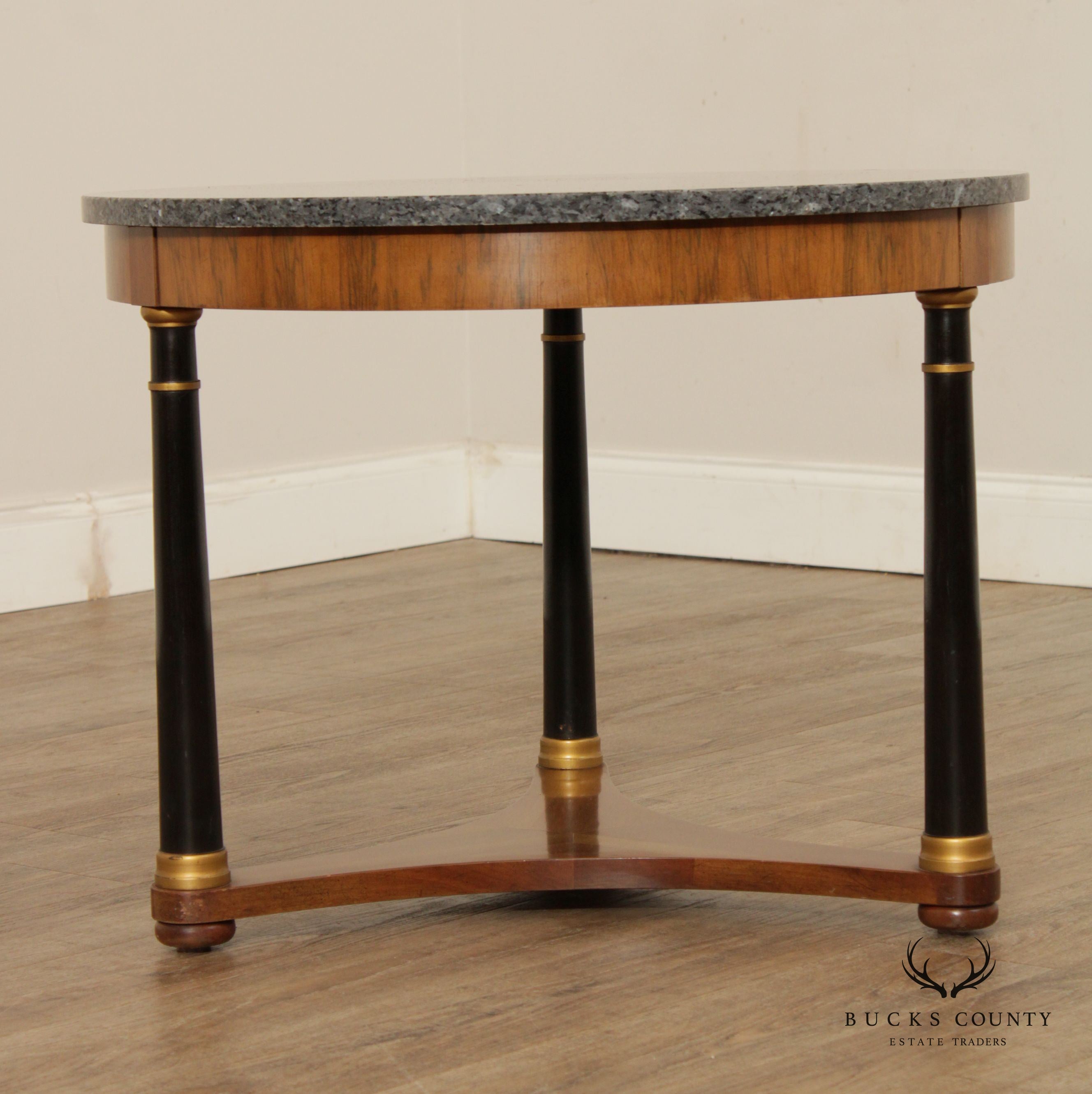 Fine Arts Furniture Co. French Empire Style Round Granite Top Side or Coffee Table