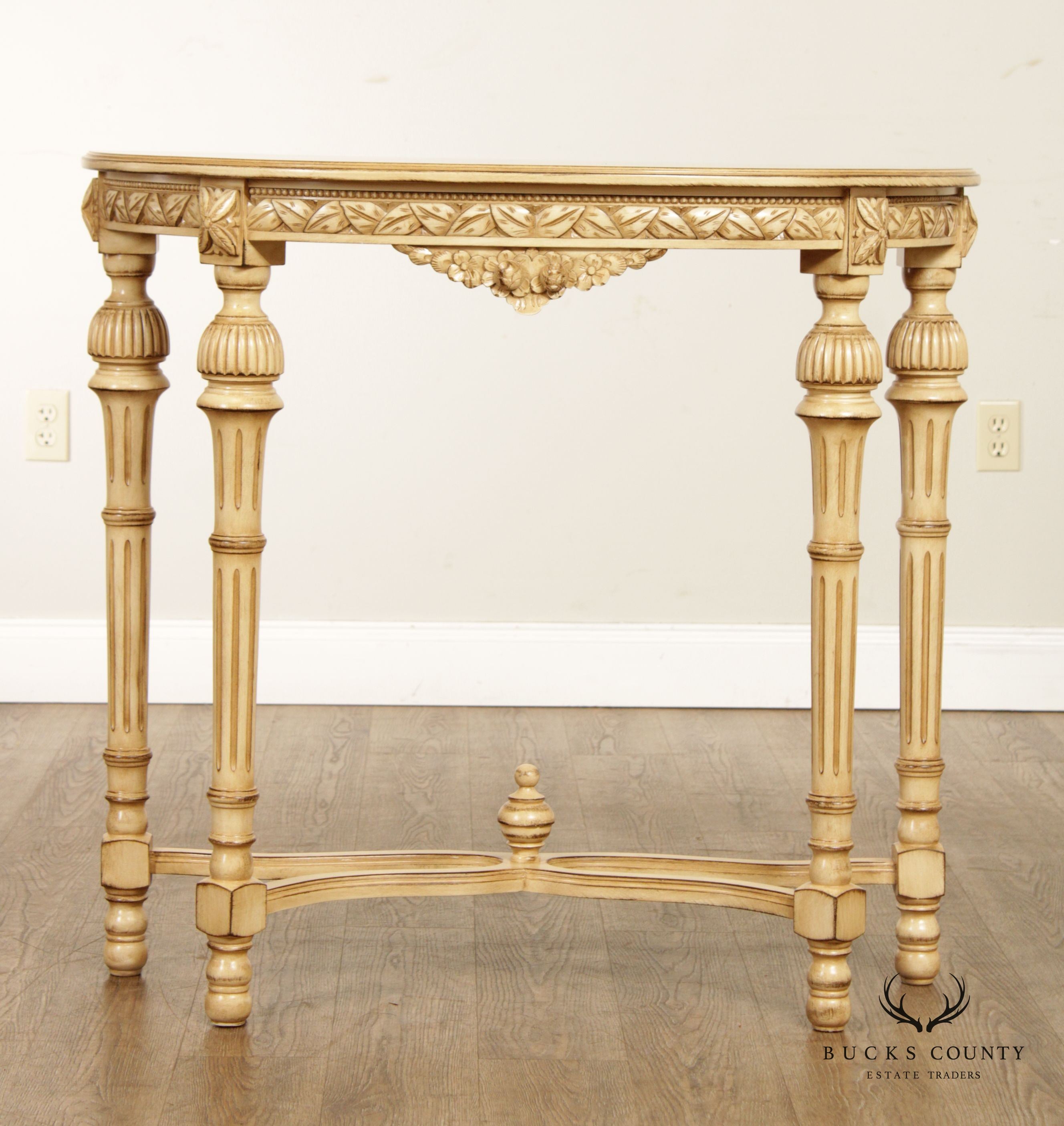 French Louis XVI Style Carved Demi Lune Console