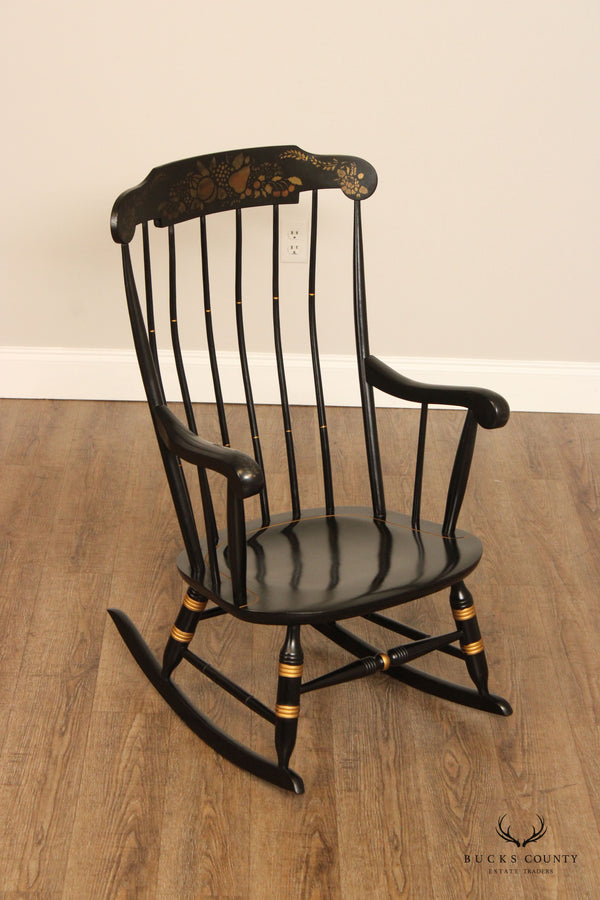 Early American Hitchcock Style Ebonized and Stencil Decorated Windsor Rocker