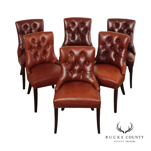 McCreary Modern English Traditional Style Set of Six Tufted Leather Dining Chairs