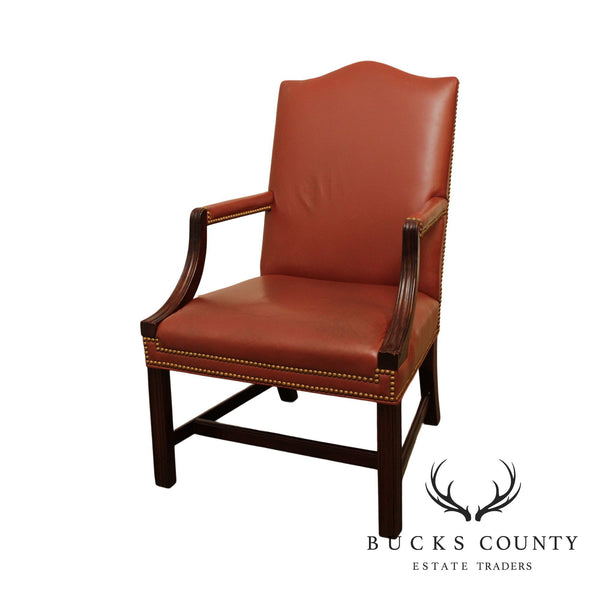 Traditional Leather & Mahogany Tufted Armchair