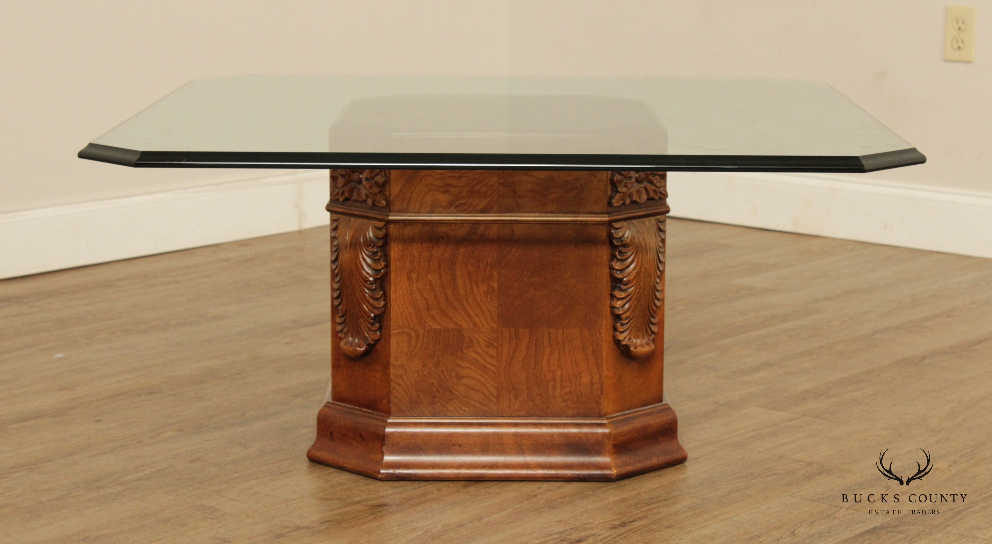 Henredon Neoclassical Style Glass Top Pedestal Coffee Table