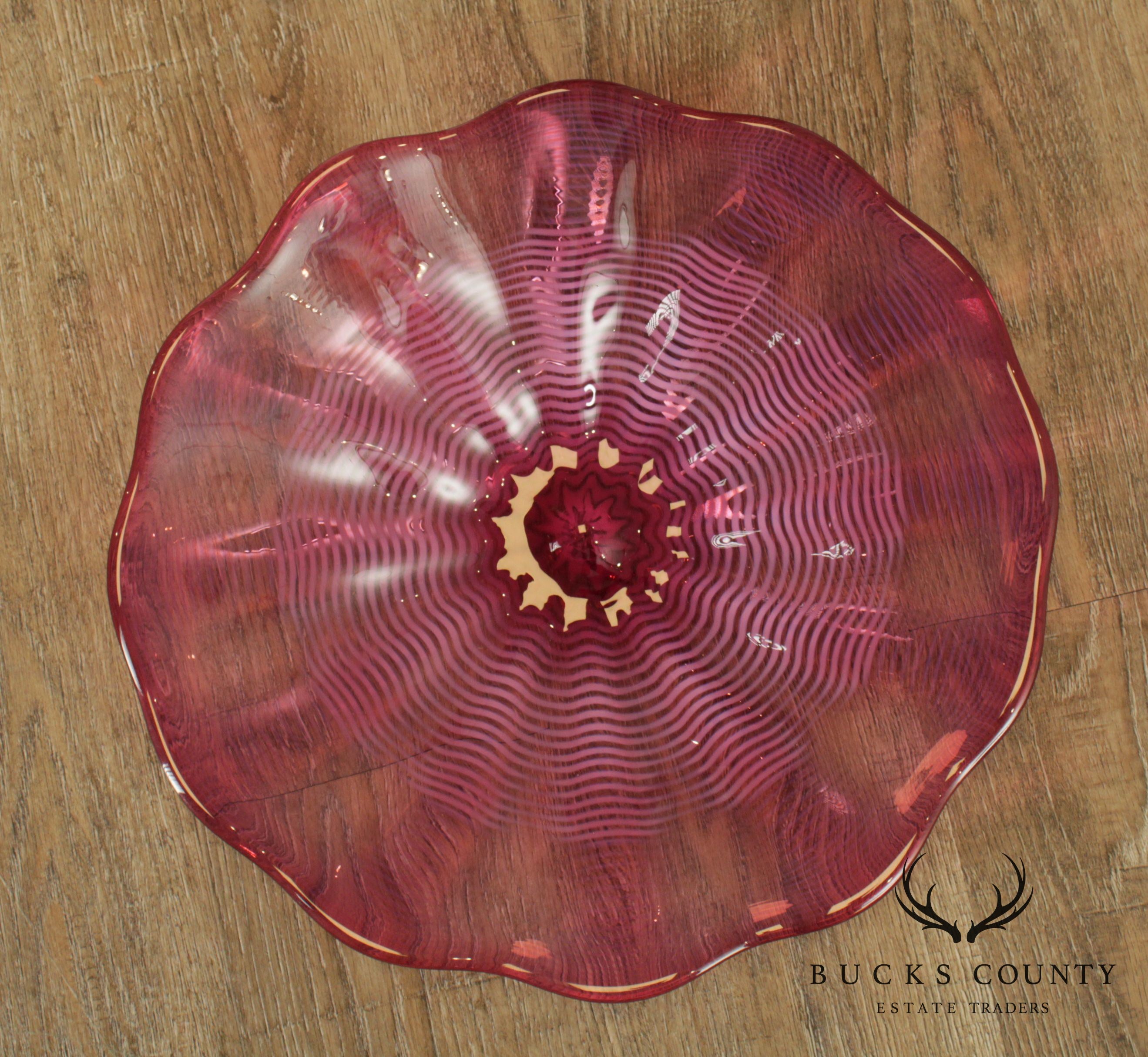 Chatham Glass Co. Hand Blown Cranberry Art Glass Plate 1980