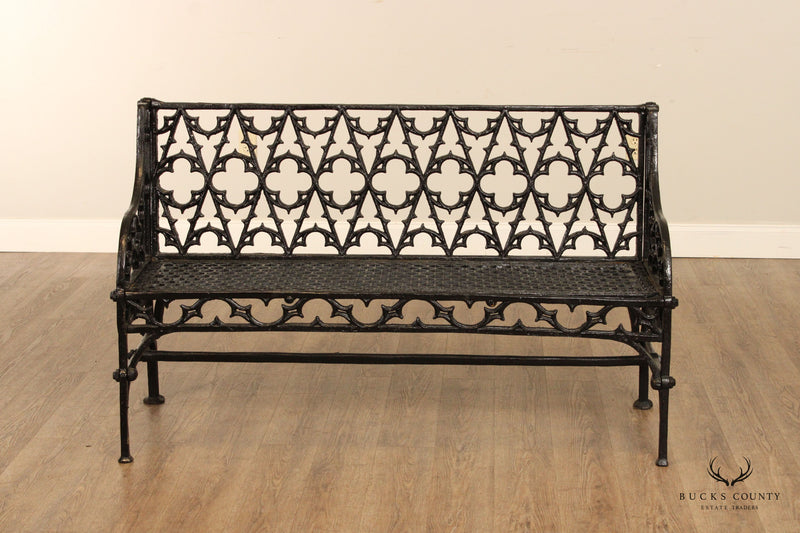 Gothic Revival Quality Painted Cast Iron Outdoor Garden Bench