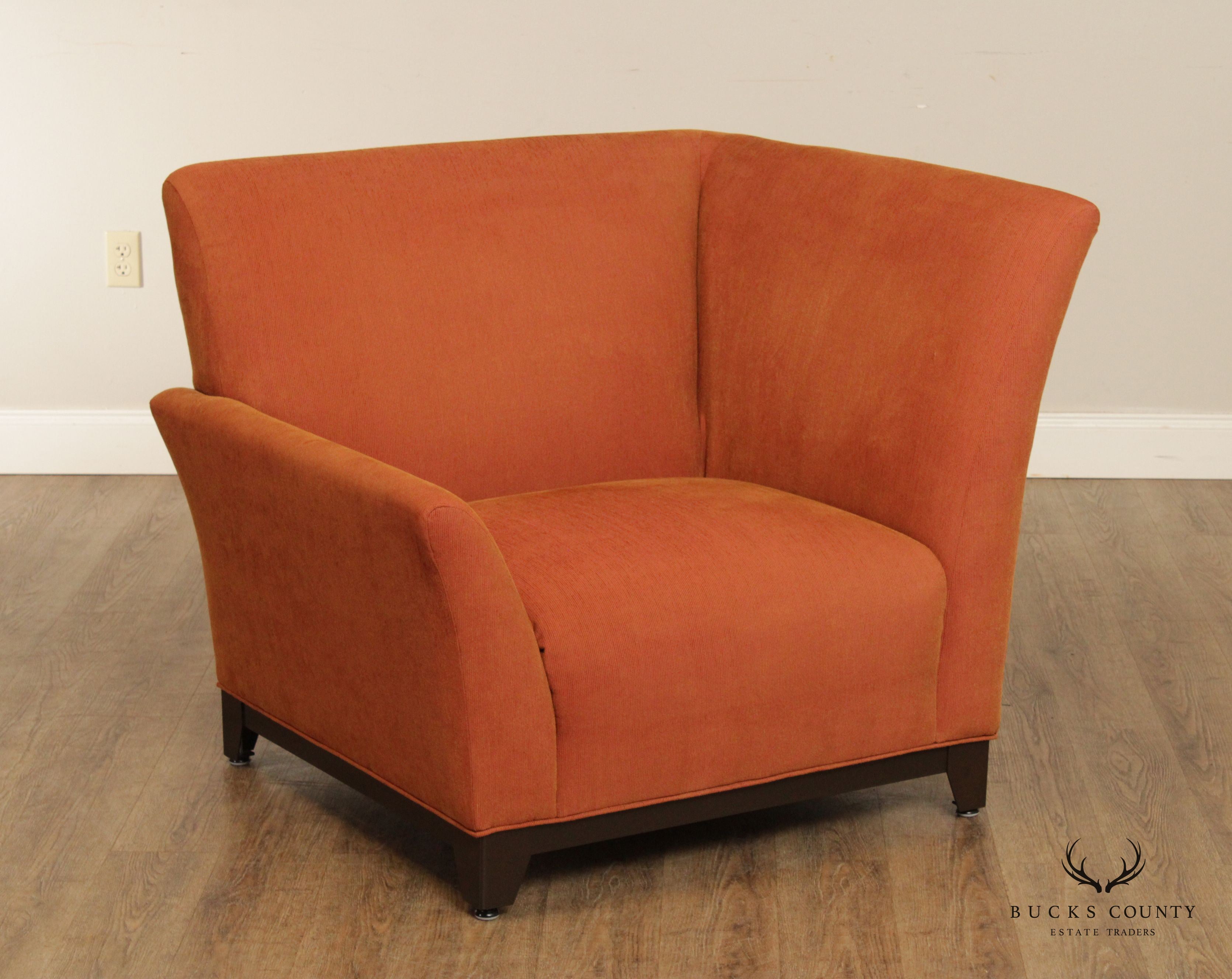 Modern Asymmetrical Pair of Custom Upholstered Club Chairs