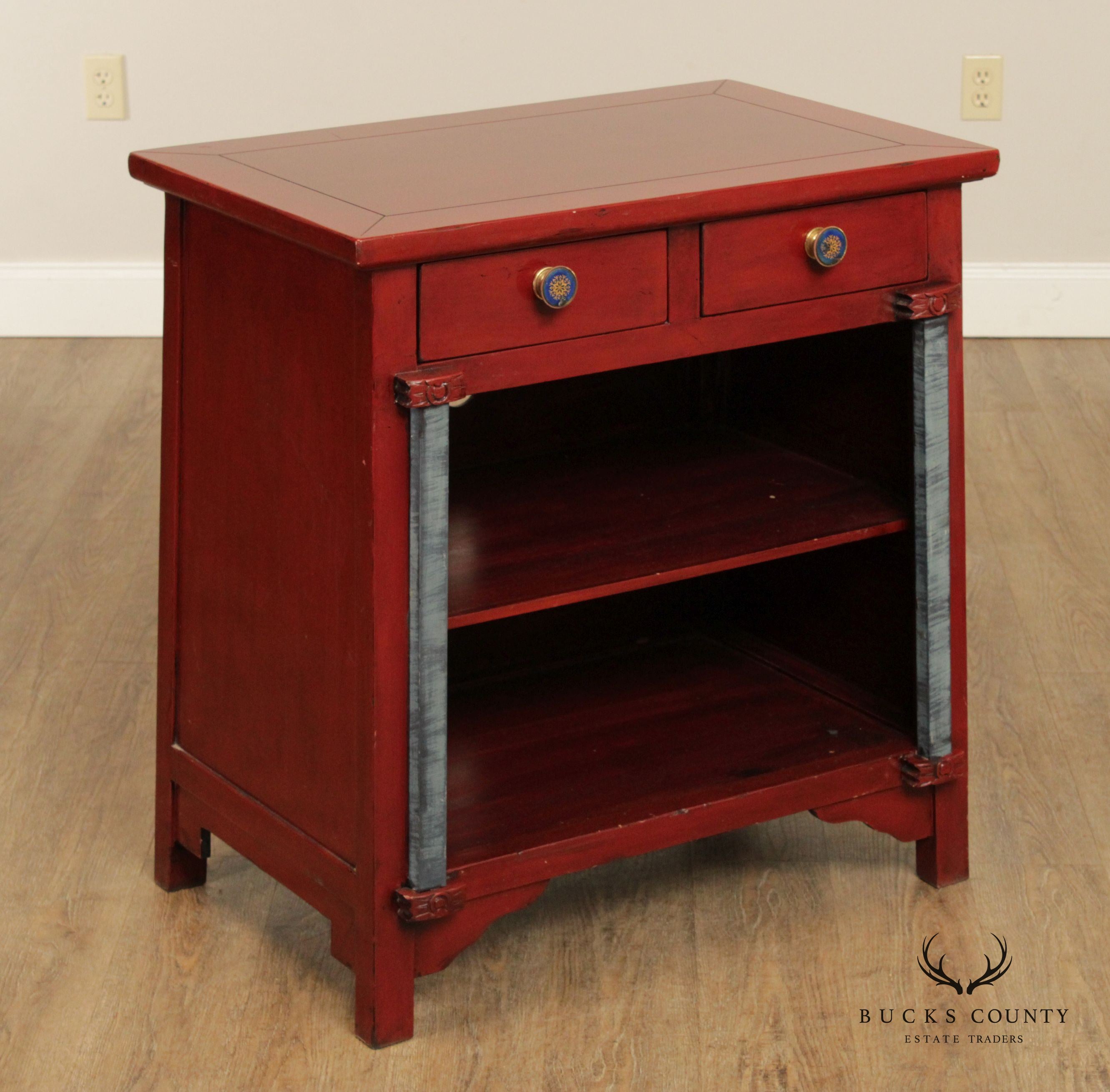 Custom Crafted Red Painted Two-Drawer Server or Media Cabinet