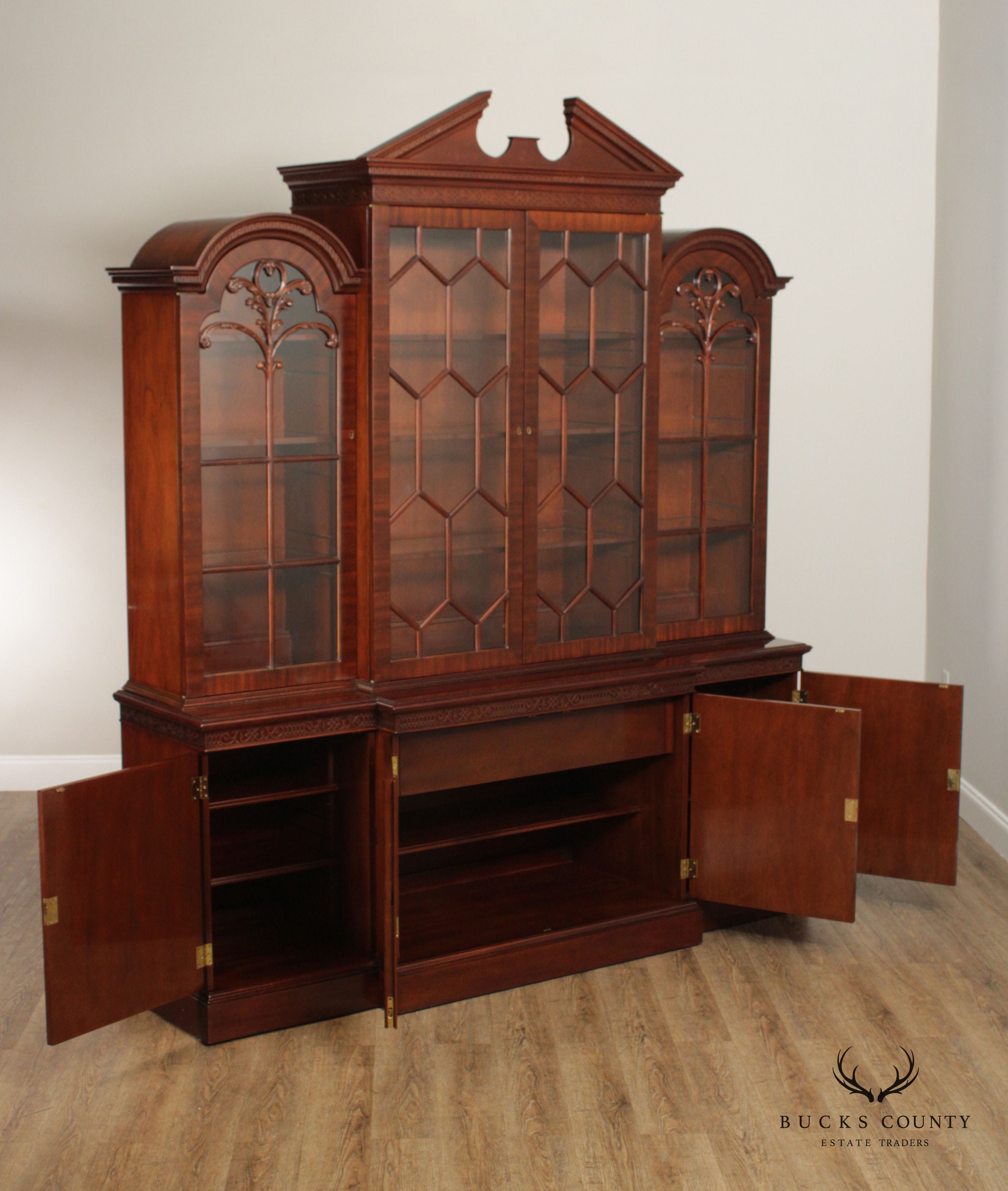 SUTTON COLLECTION CHIPPENDALE STYLE MAHOGANY BREAKFRONT BOOKCASE BY CENTURY FURNITURE