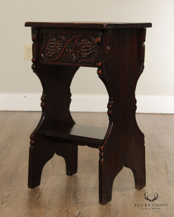 Shaw Furniture Antique Tudor Style Carved Oak One Drawer Nightstand