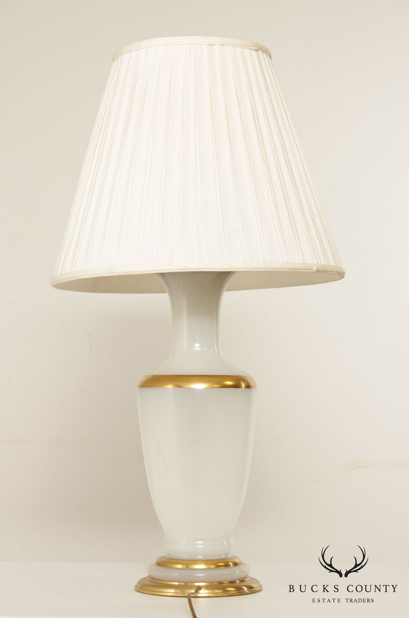 Neoclassical Opaque and Partial Gilt Urn Form Glass Table Lamp
