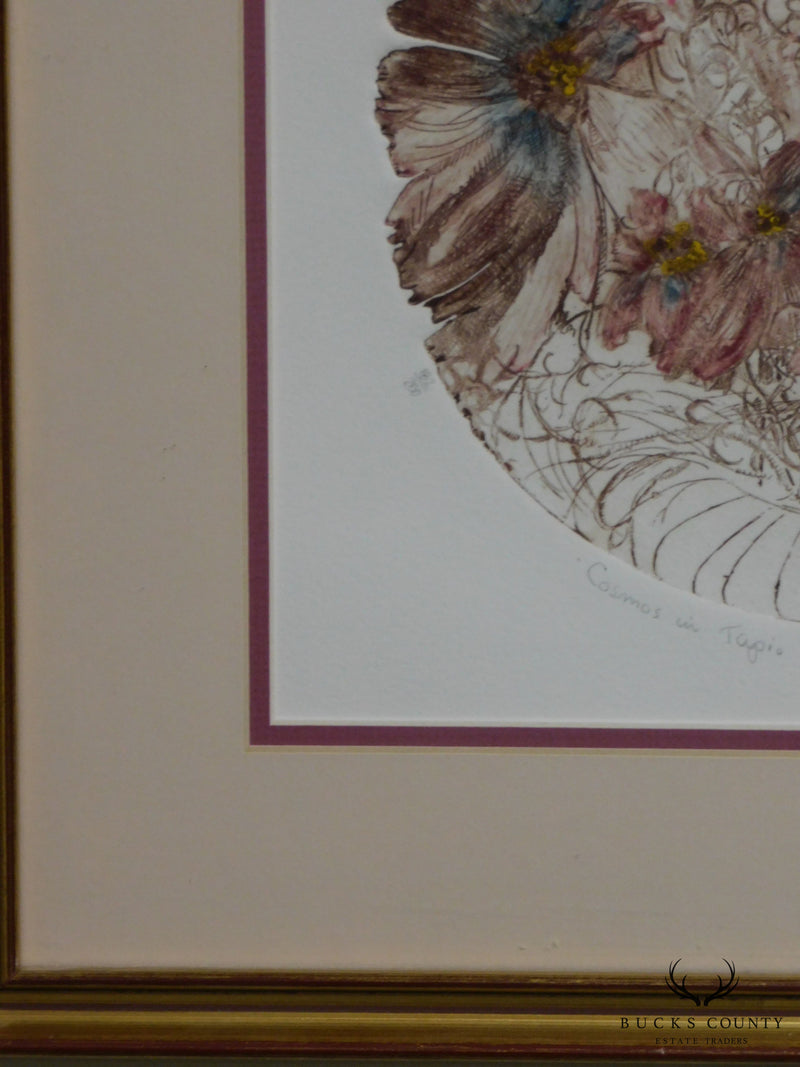 Framed, Hand-Colored Limited Edition Etching by Joanne Isaacs "Cosmos in Tapio Wirkkala"