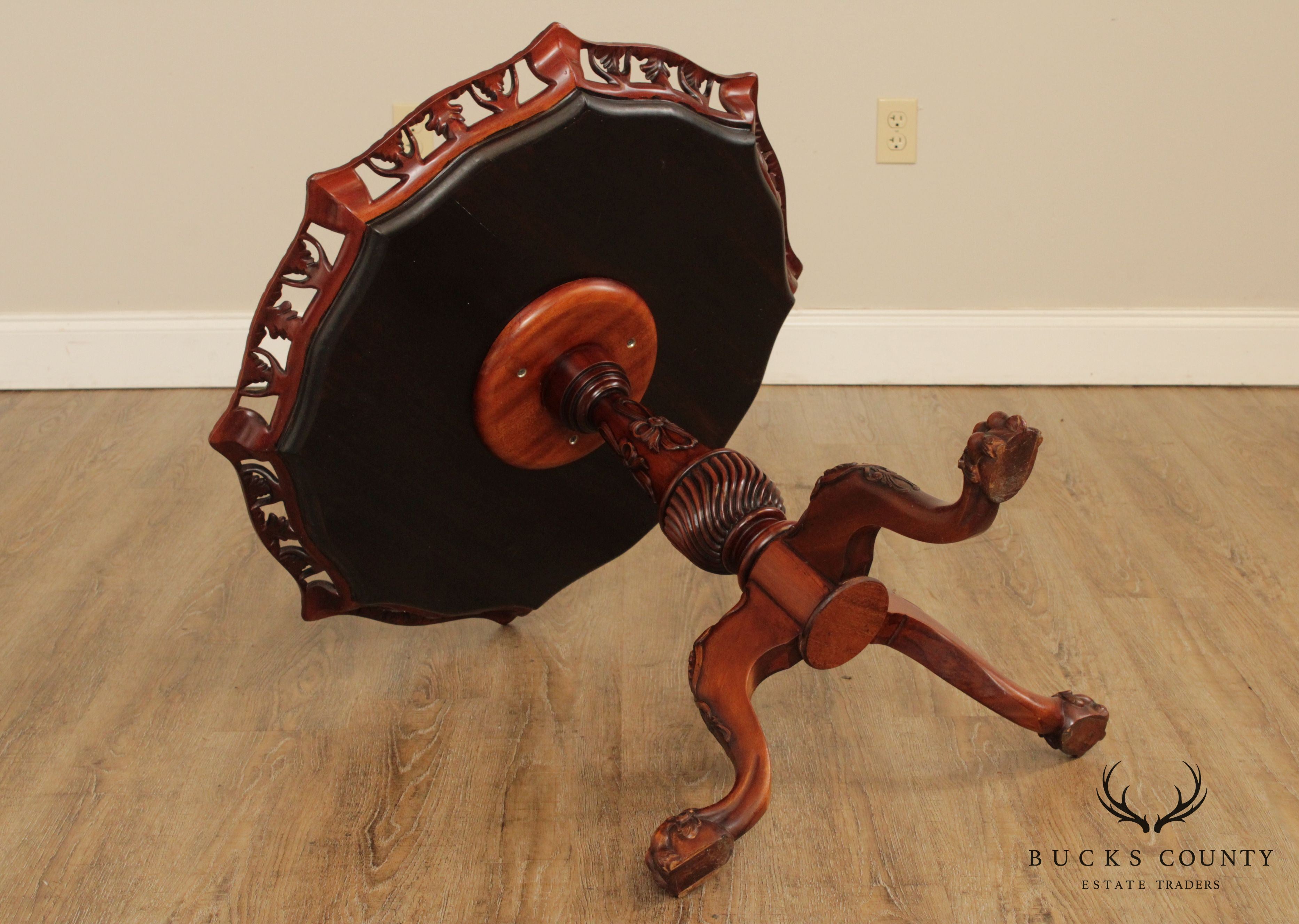 Georgian Style Carved Mahogany Pie Crust Claw Foot Side Table