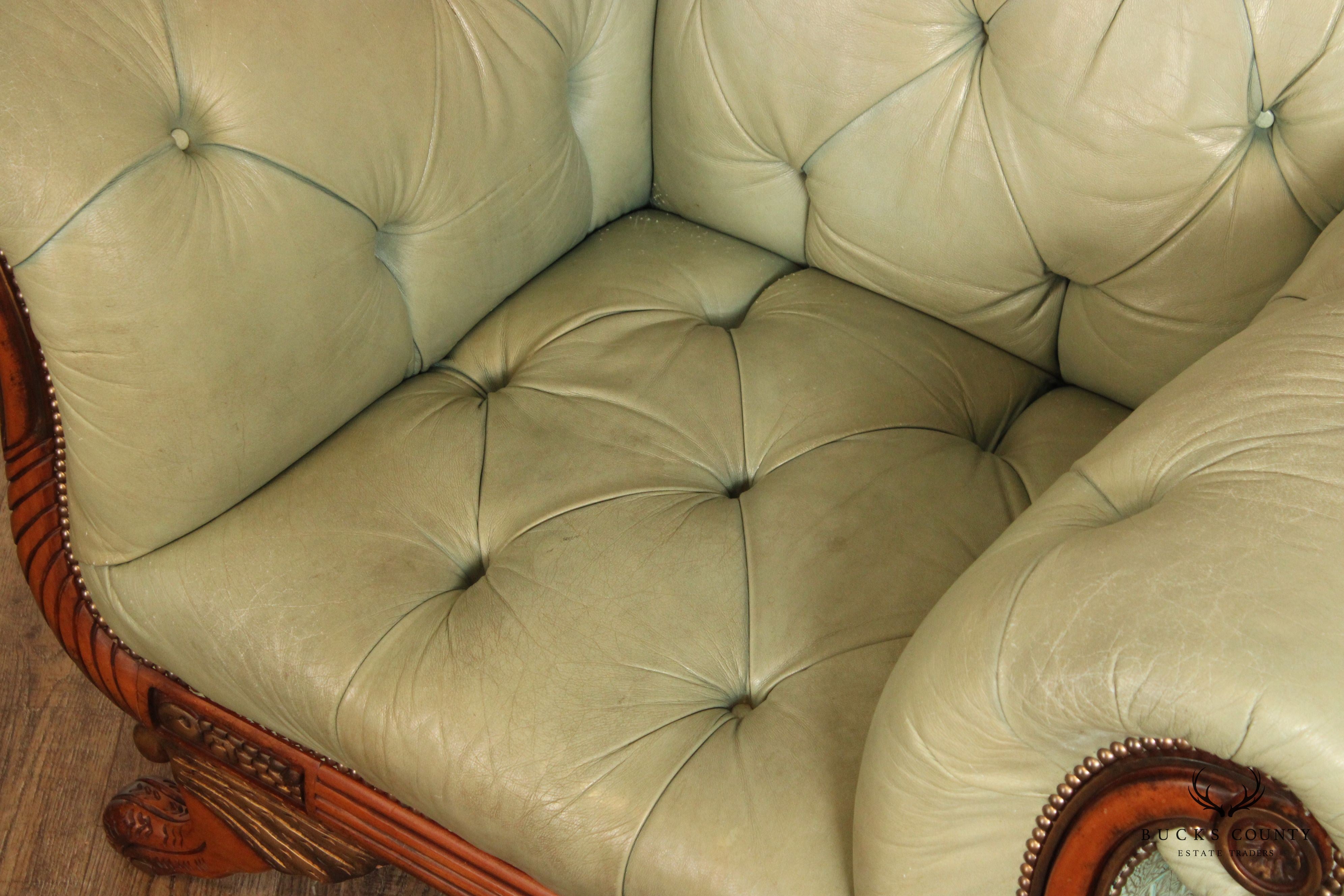 Quality Empire Style Pair of Tufted Leather Lounge Chairs