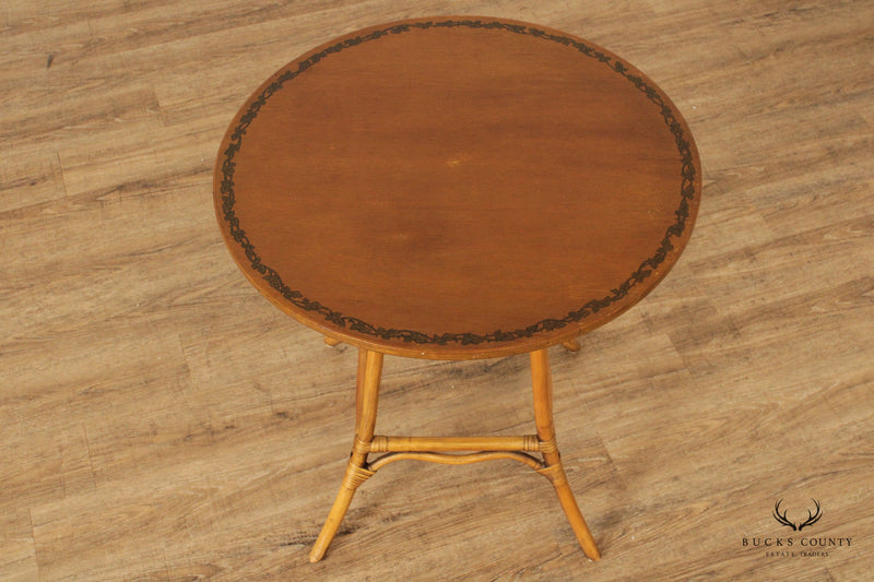 Victorian Style Wicker Rattan Round Side Table