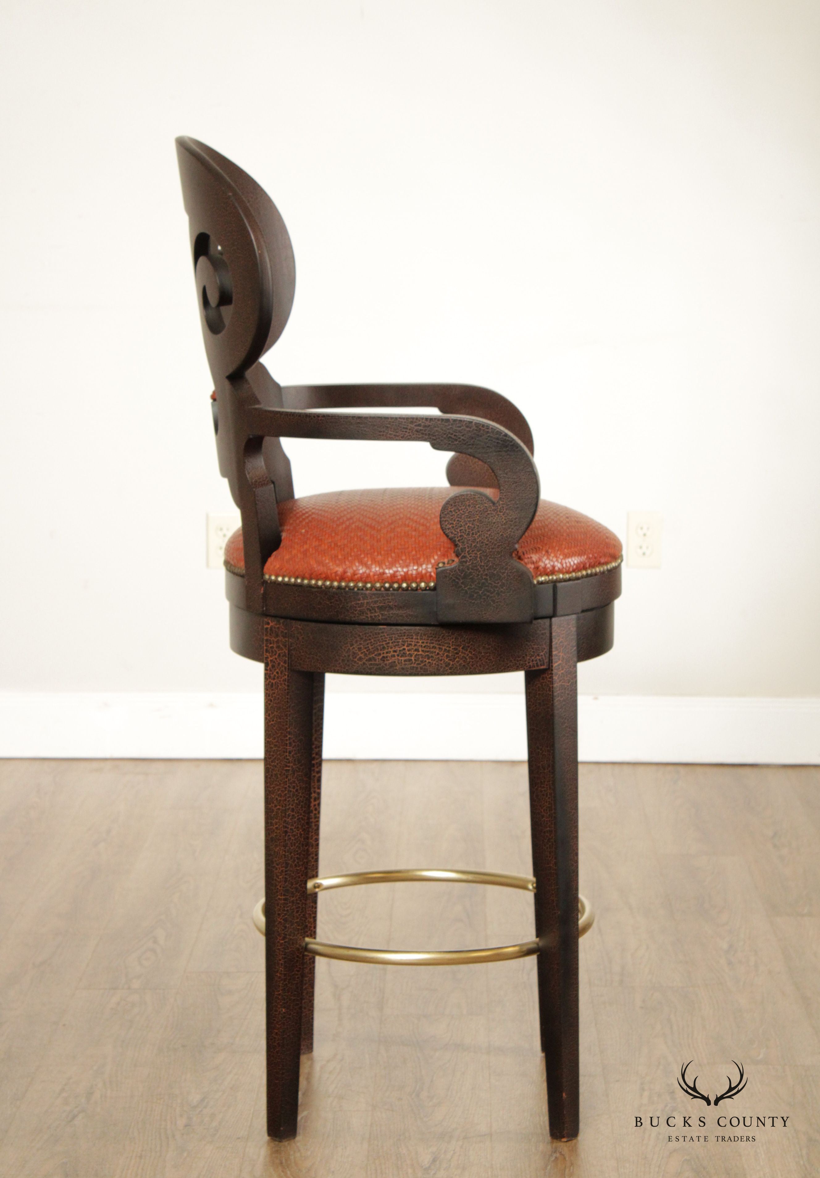 Biedermeier Style Pair of Crackle-Painted Bar Stools