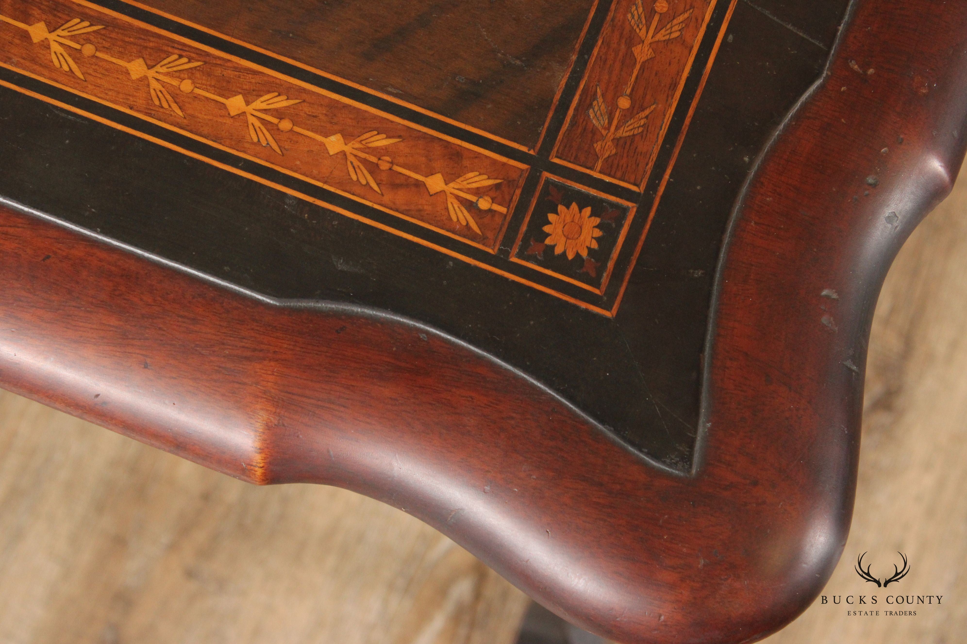 Queen Anne Style Marquetry Inlaid Side Tea Table