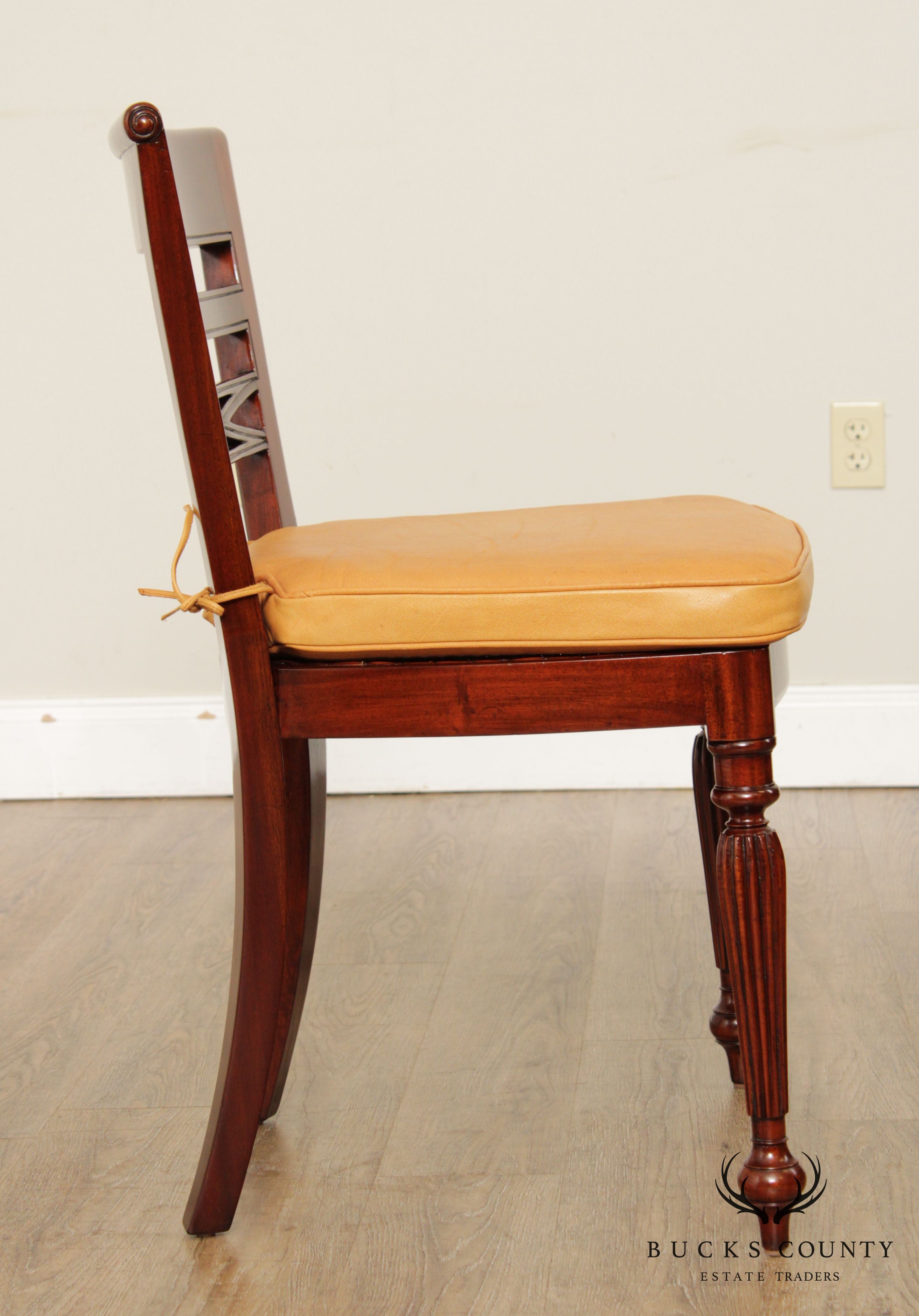 Regency Style Pair of Side Chairs with Leather Cushions