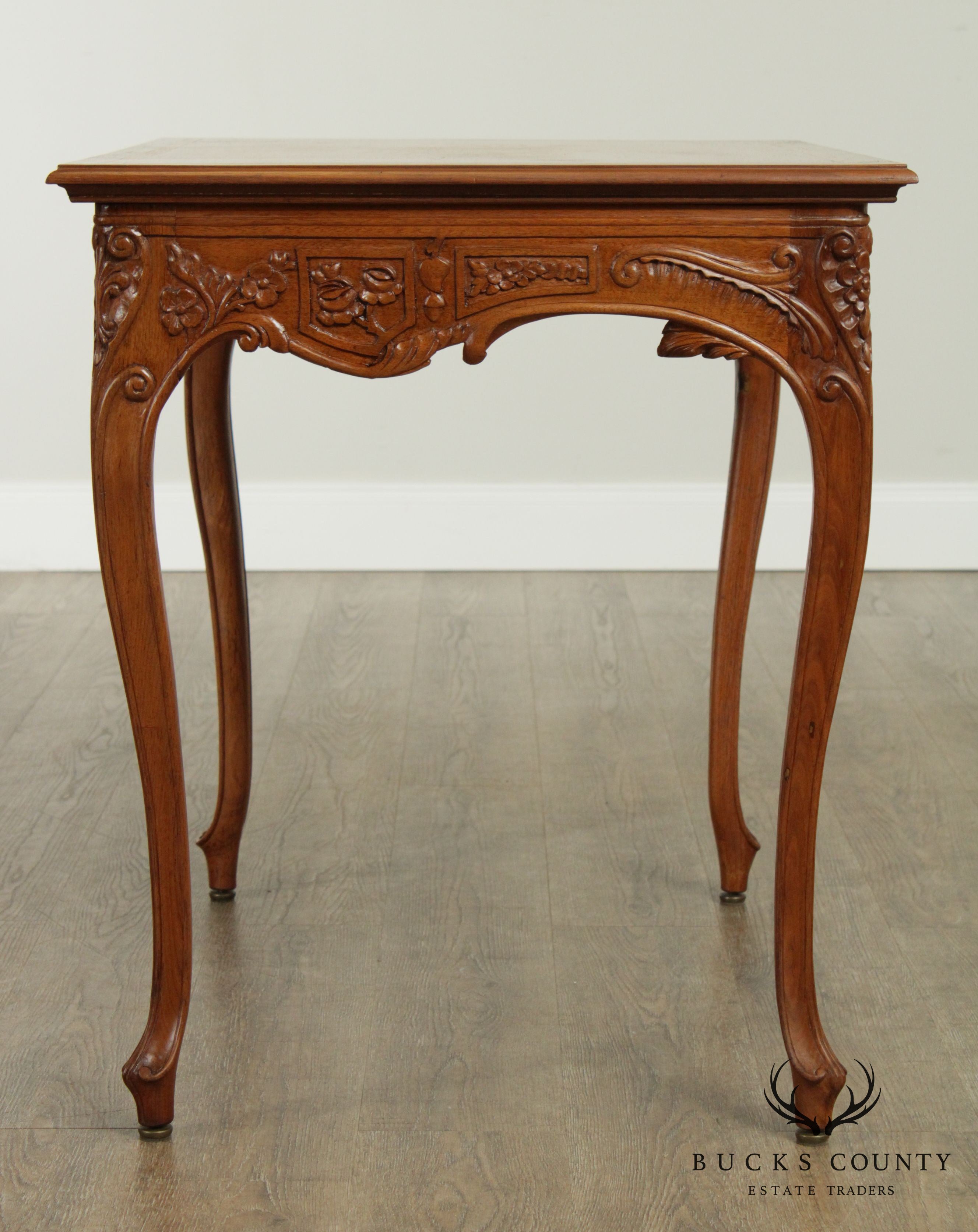 French Influenced Custom Patriotic Marquetry Inlaid Side Table