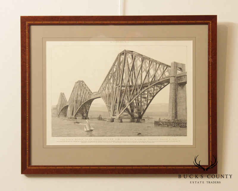 Antique 1890s English Engraving, Price of Wales Opening of Bridge from Edinburg to Perth