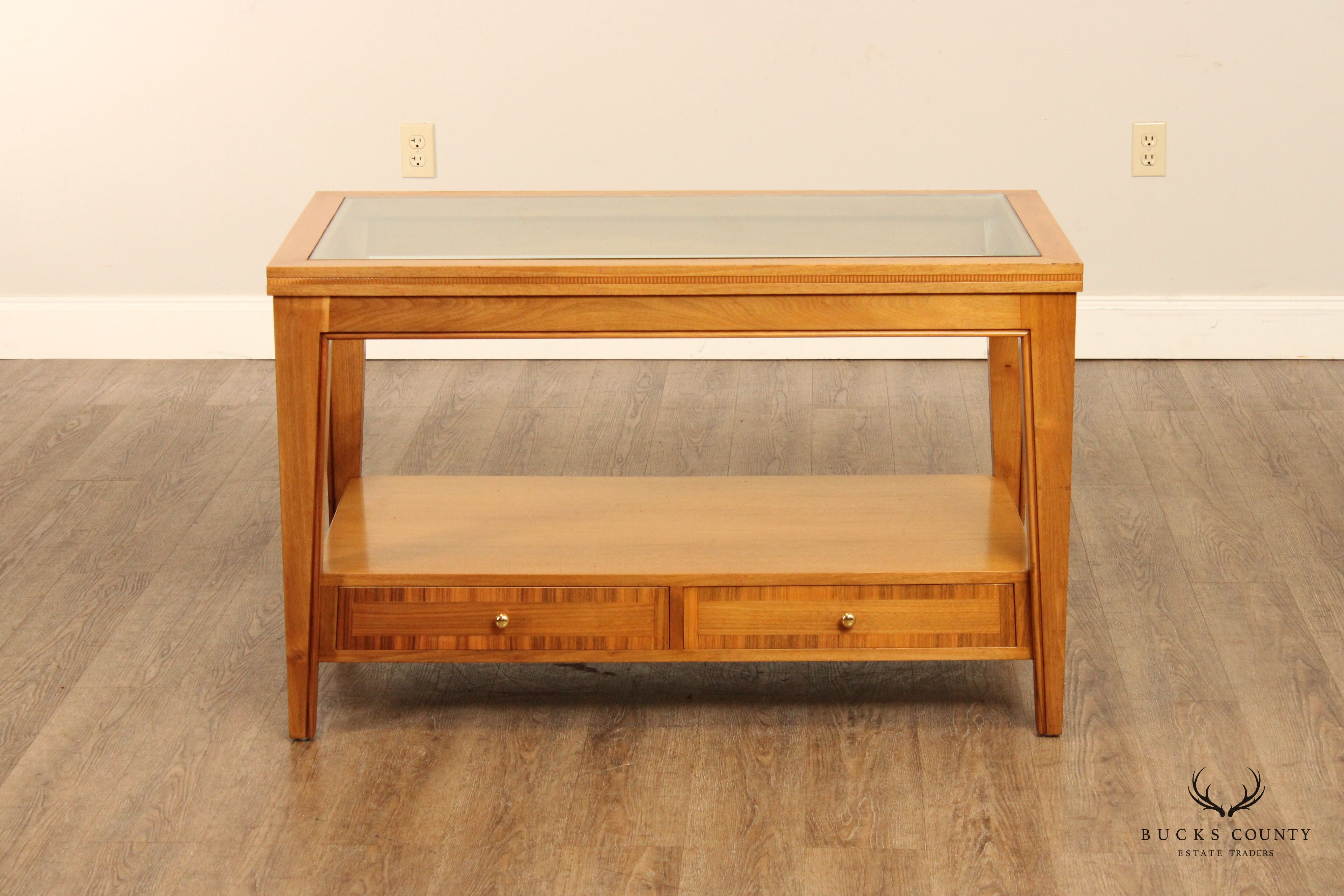 Transitional Two-Tier Glass Top Tall Coffee Table