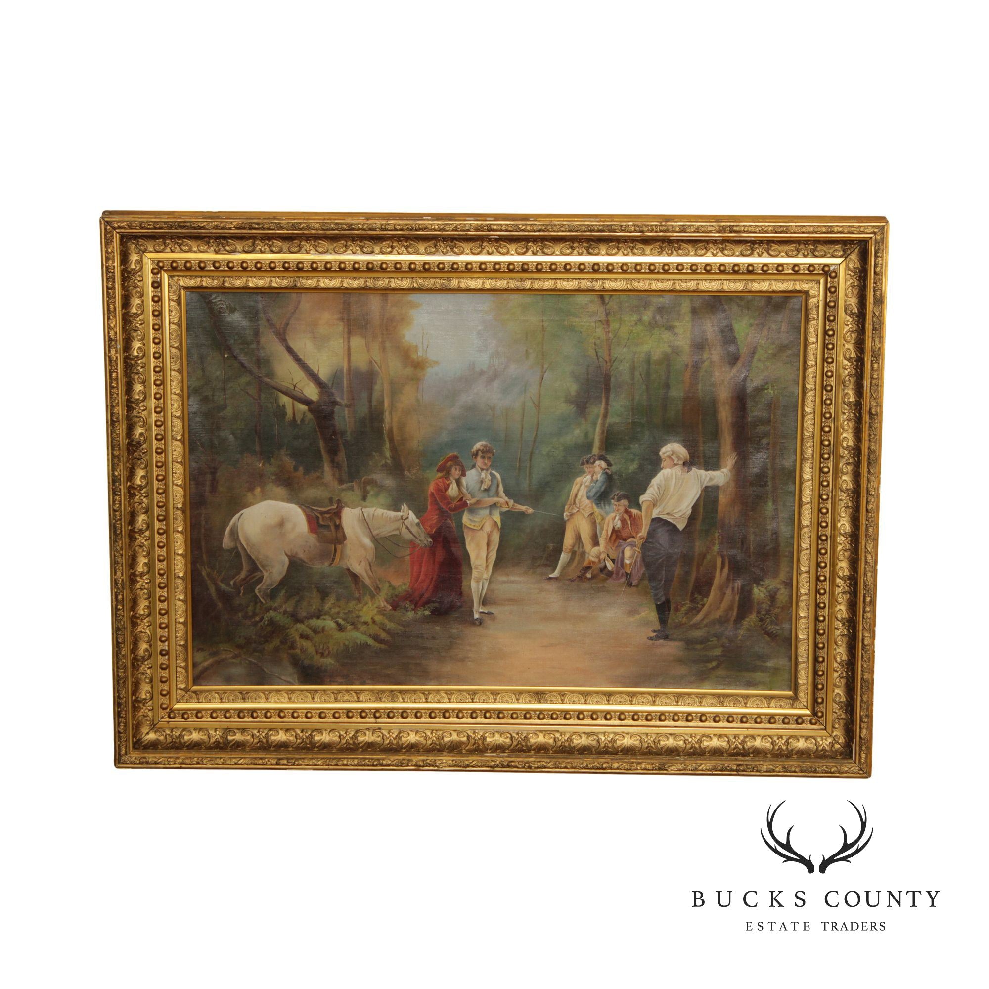 Antique 'Dueling Scene' Original Oil Painting, After Laslett John Pott