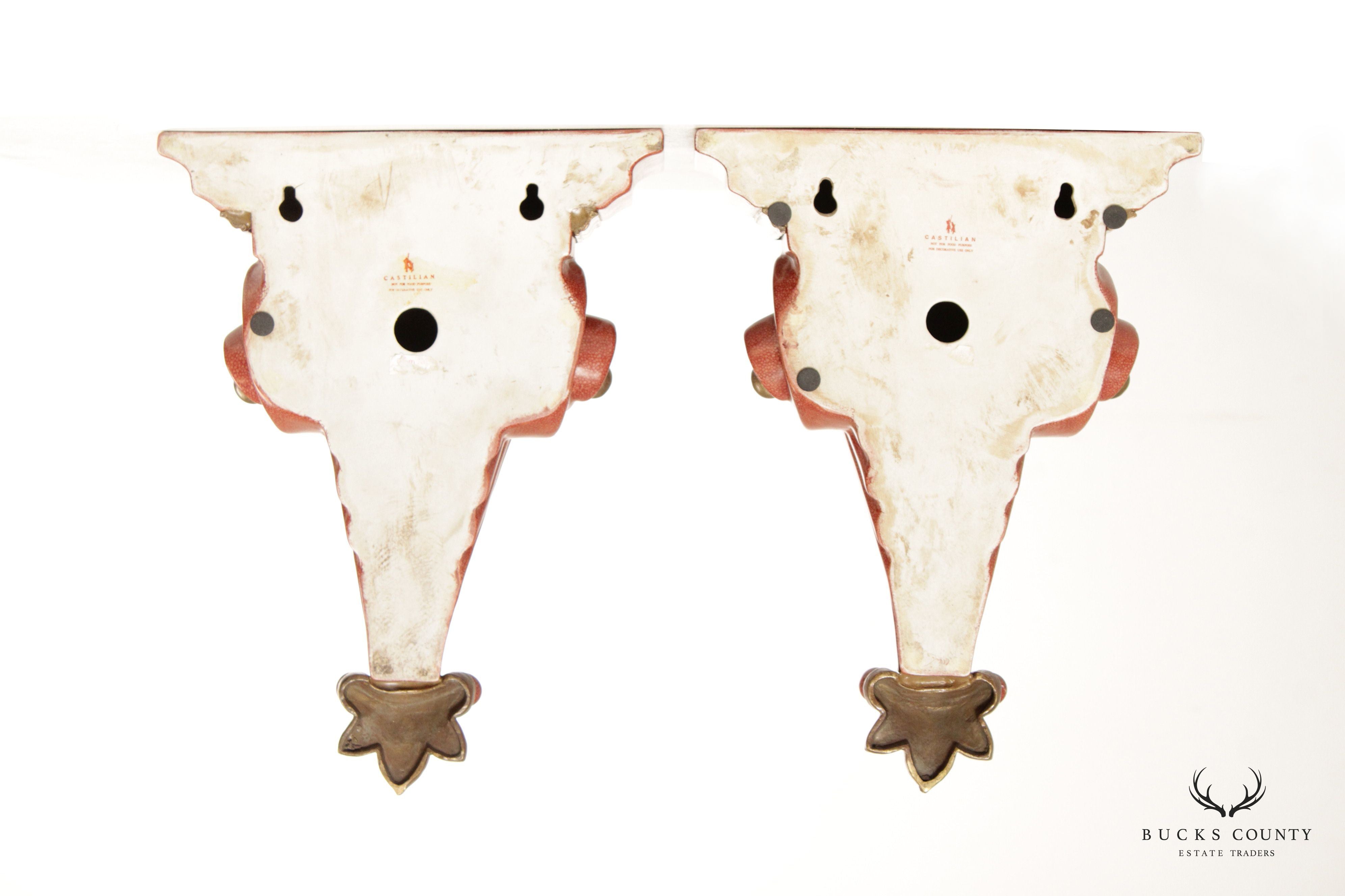 Castilian Italian Neoclassical Style Pair of Glazed Ceramic Corbels