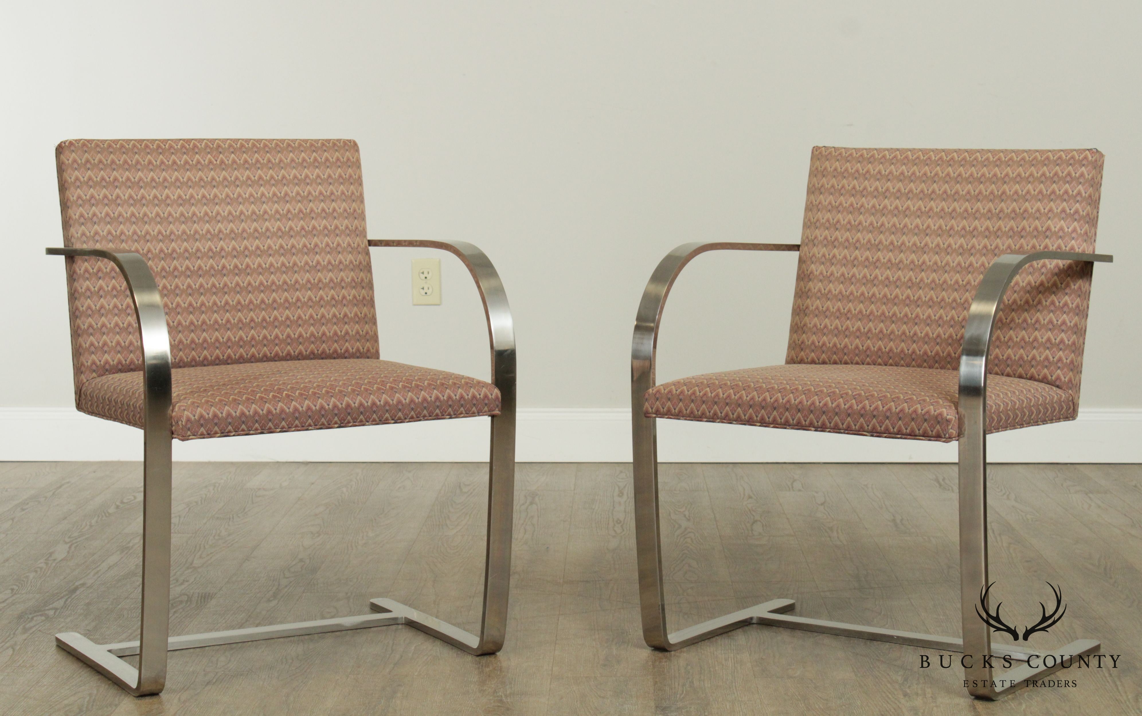 Mies Van Der Rohe for Knoll Vintage Pair Flat Bar Brno Armchairs