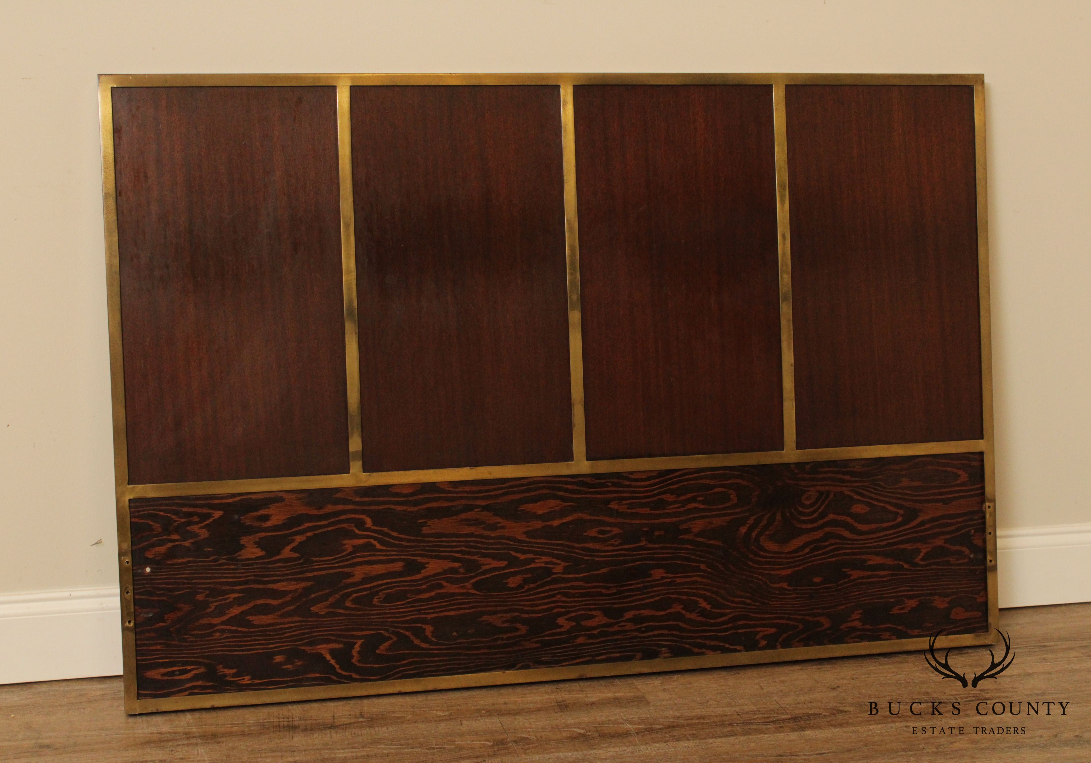 Paul McCobb Mid Century Modern Brass Frame Mahogany Full Headboard