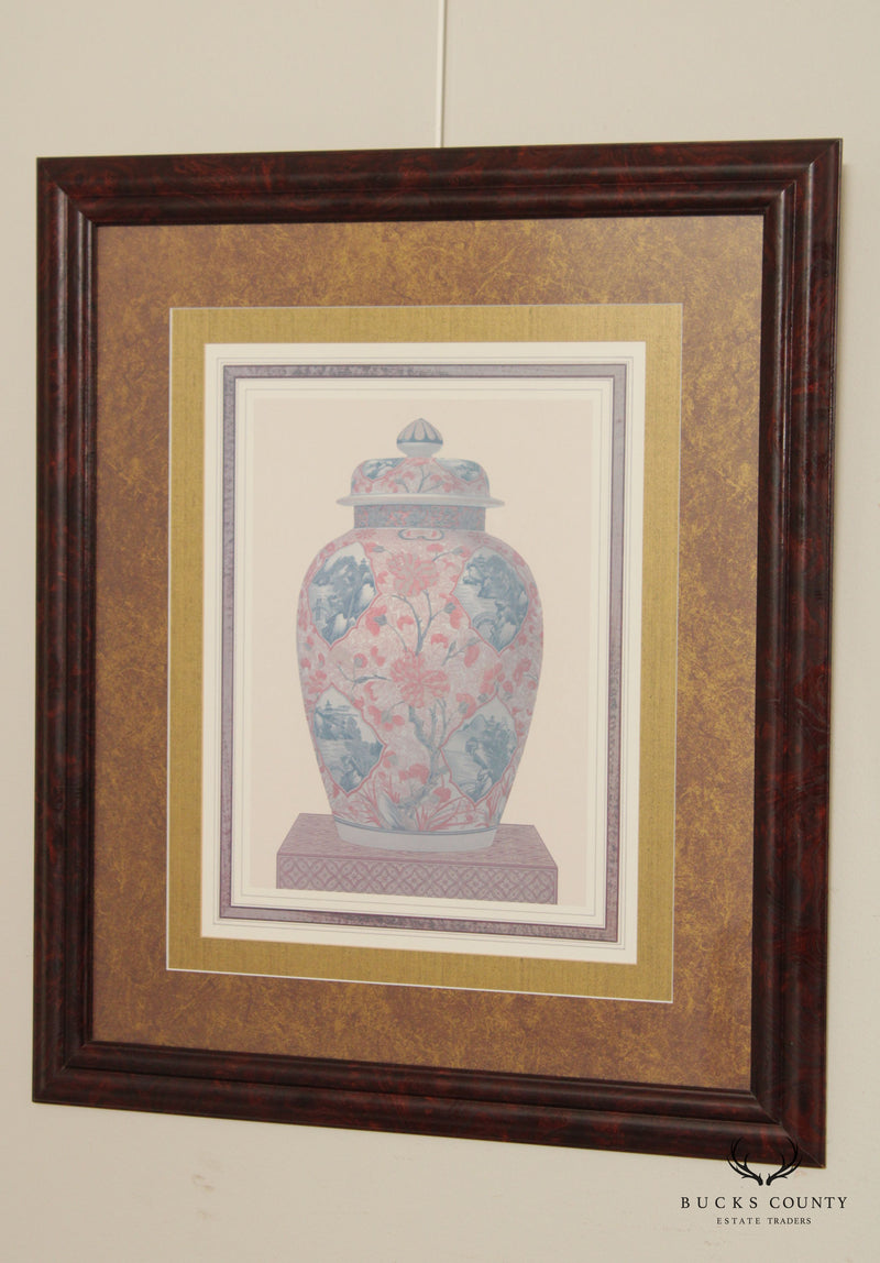 Chinese Style Pair of Ginger Jar Urn Art Prints, Custom Framed