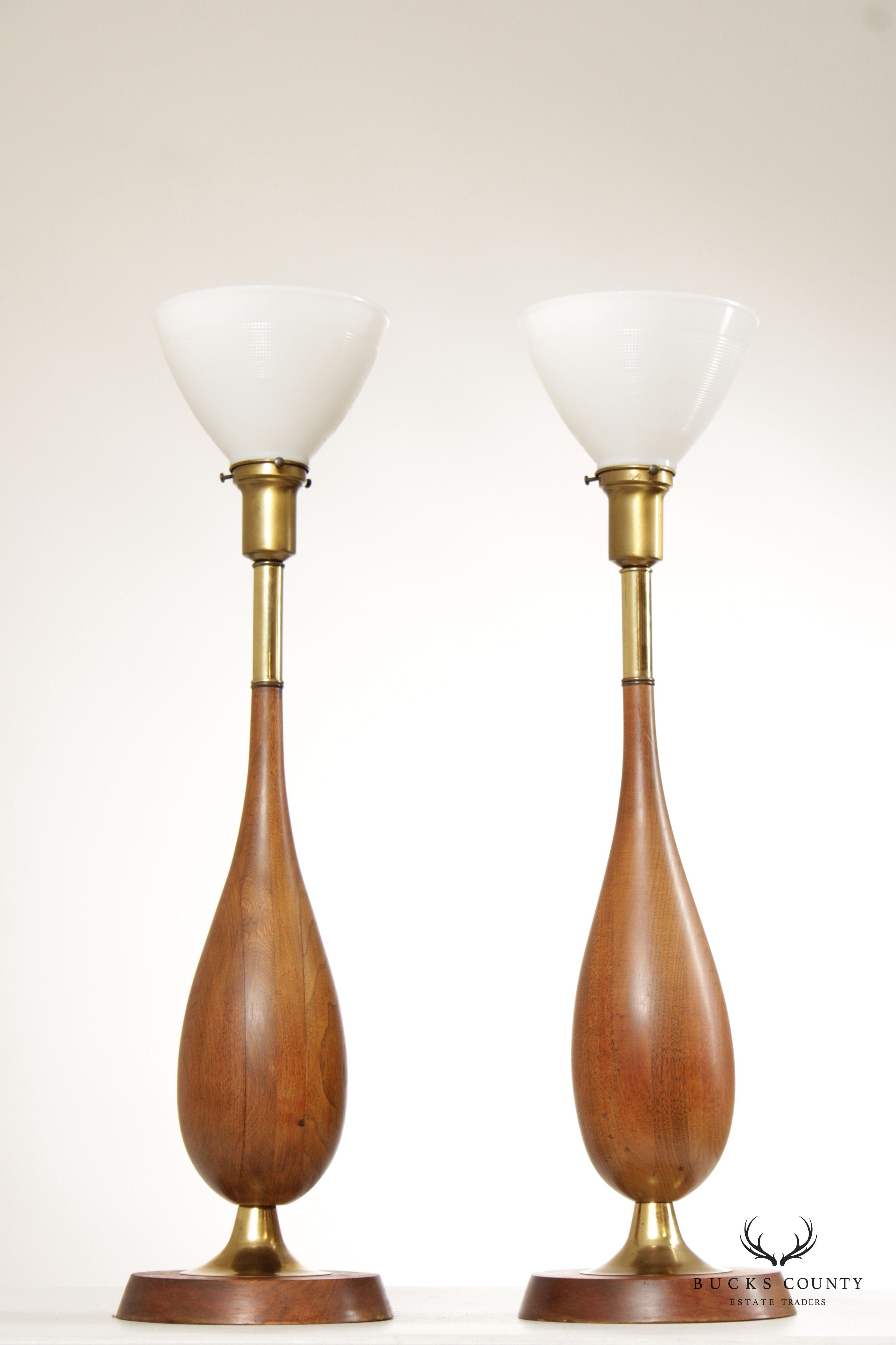 Mid Century Modern Pair of Organic Form Walnut Table Lamps