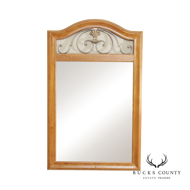 Ethan Allen Country French Maple and Iron Scroll Work Beveled Wall Mirror
