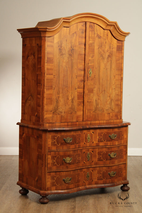 Swedish Rococo Style Antique Marquetry Inlaid Armoire Cabinet