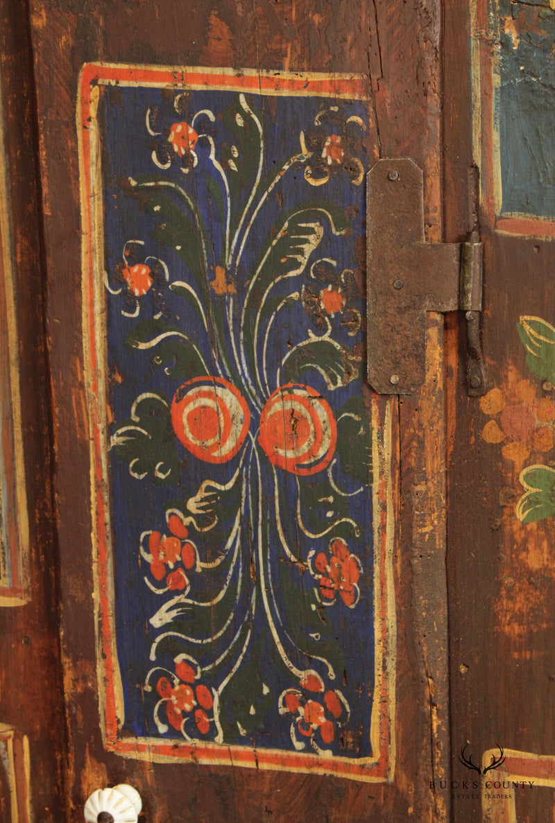 Antique Folk Art Painted Pine Corner Pantry