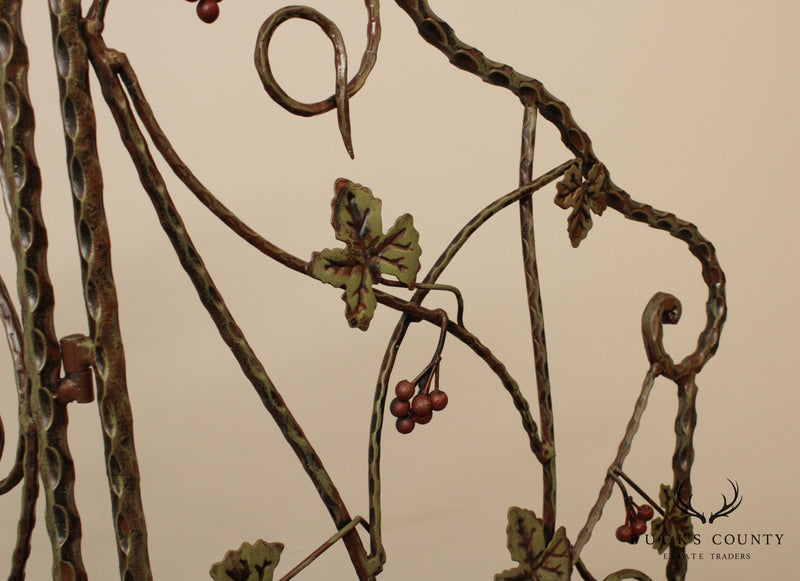 Quality Wrought Iron 3 Panel Leaf & Berries Room Divider Folding Screen
