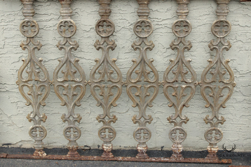Antique Late 19th Century Gothic Revival Set of Five Cast Iron Fence Sections