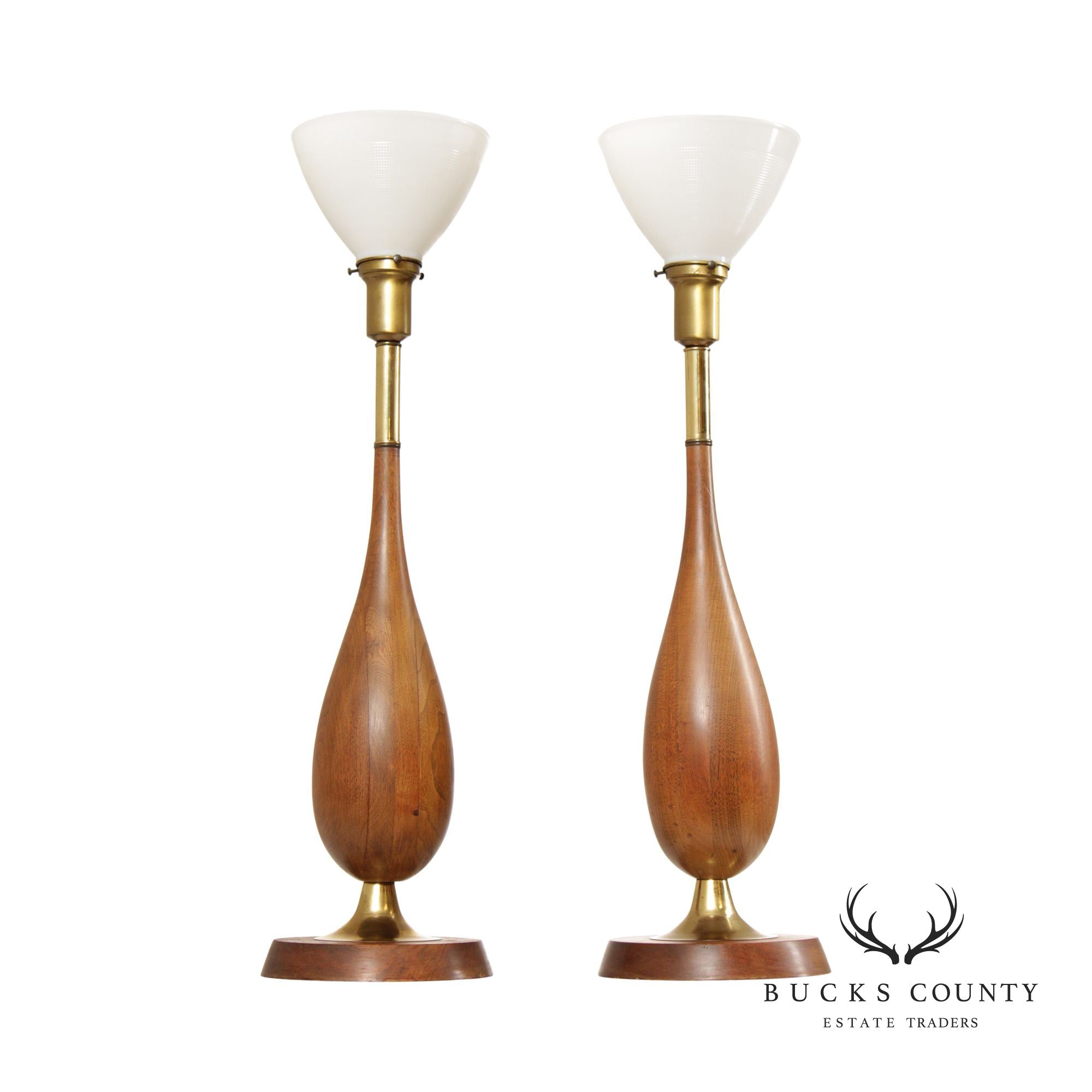 Mid Century Modern Pair of Organic Form Walnut Table Lamps