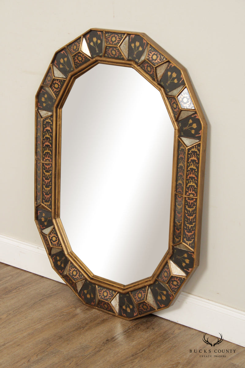 South Cone Collection Twelve Sided Eglomise and Giltwood Frame Mirror
