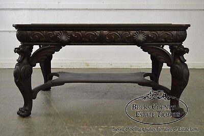 Horner Antique Carved Standing Winged Griffin Library Table Desk