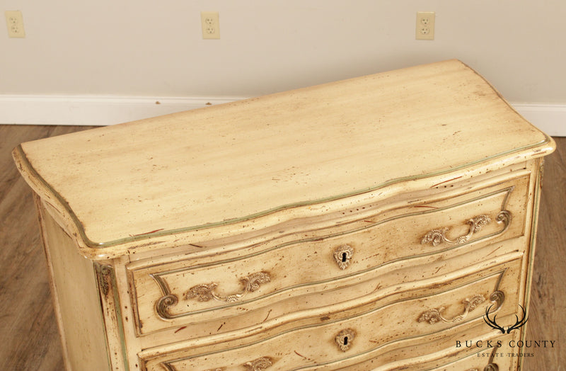 French Louis XV Style Quality Distressed Painted 3 Drawer Chest