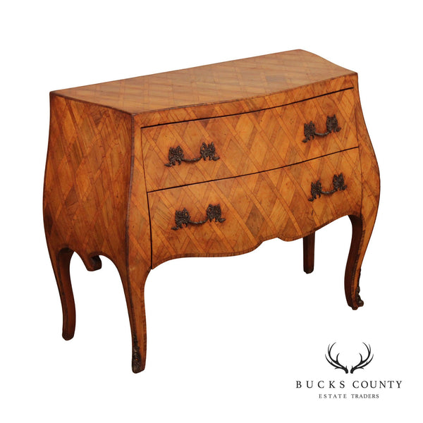 Italian Olive Wood Marquetry Serpentine Commode