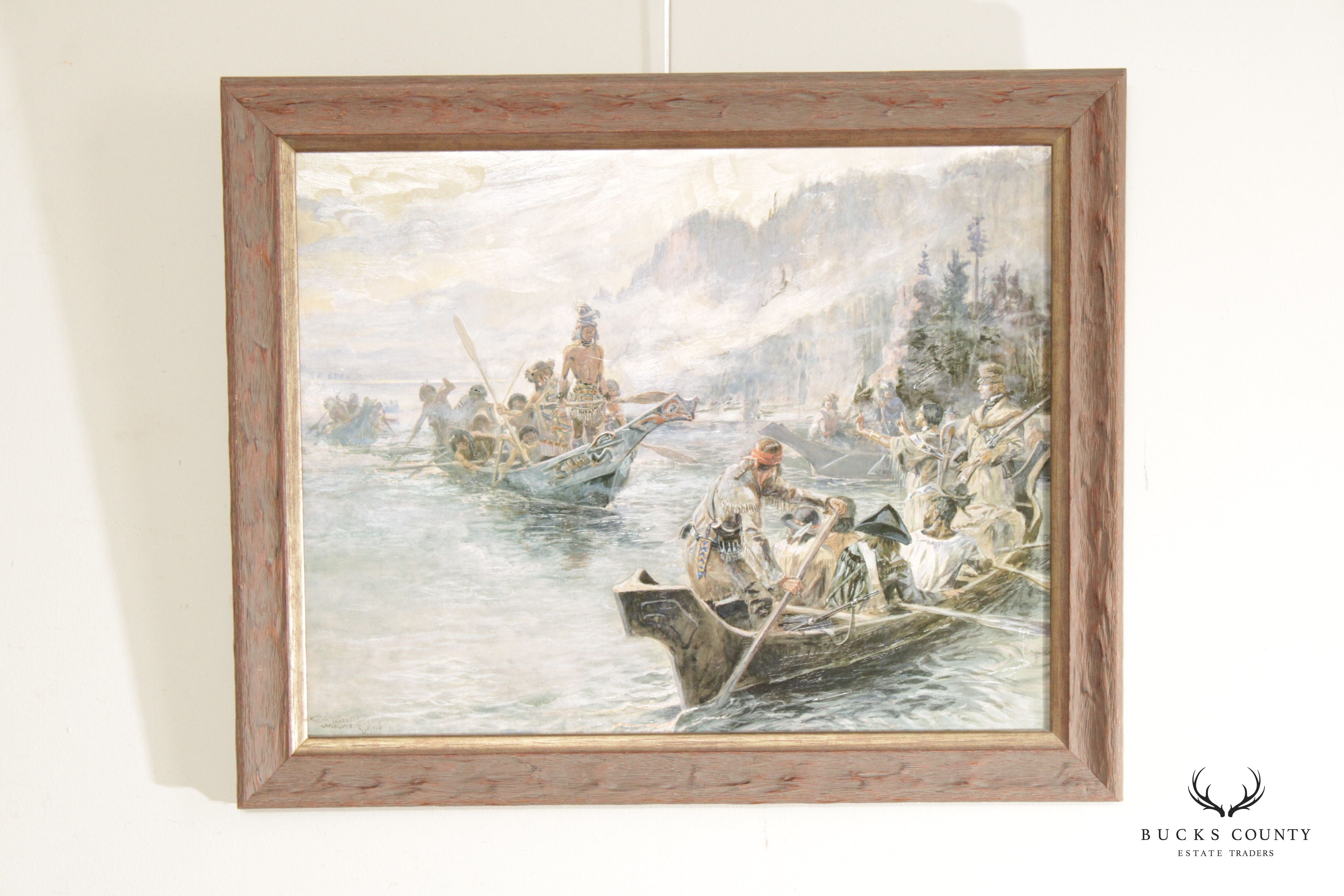 Charles M. Russell 'Lewis and Clark on the Lower Columbia' Fine Art Print, Custom Framed