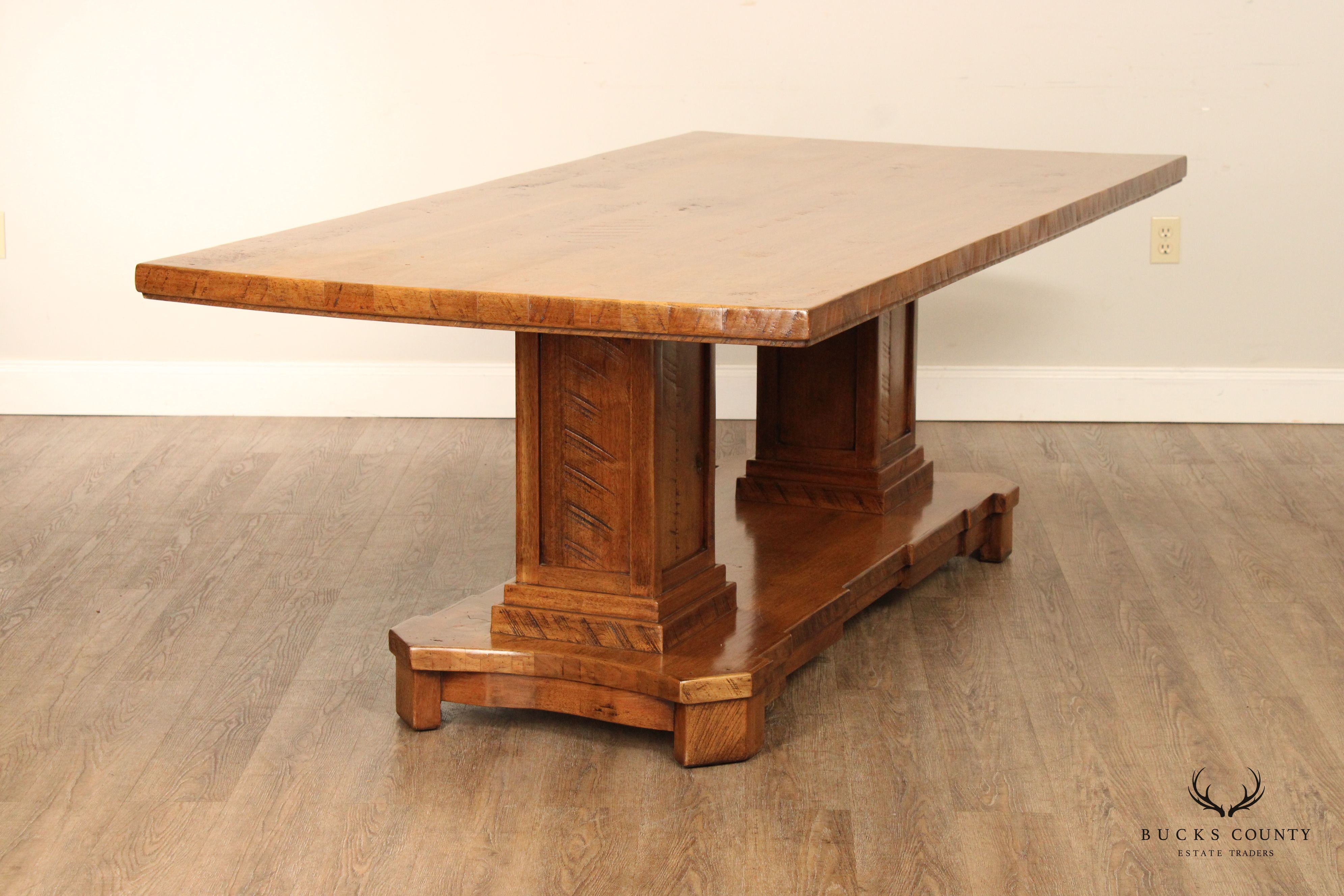 Custom Crafted Large Rustic Walnut Double Pedestal Dining Table