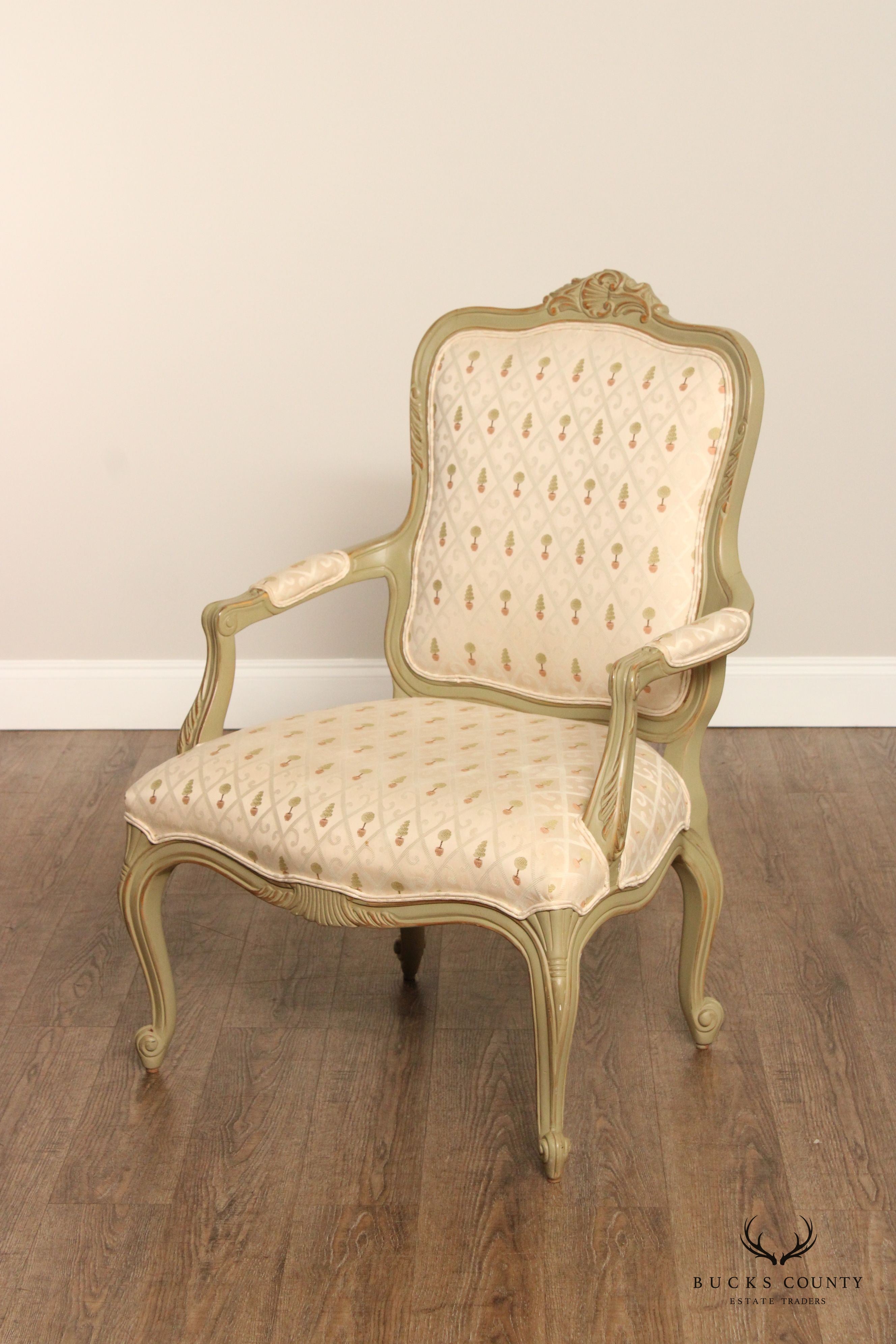 Ethan Allen French Louis XV Style Pair of Fauteuil Armchairs